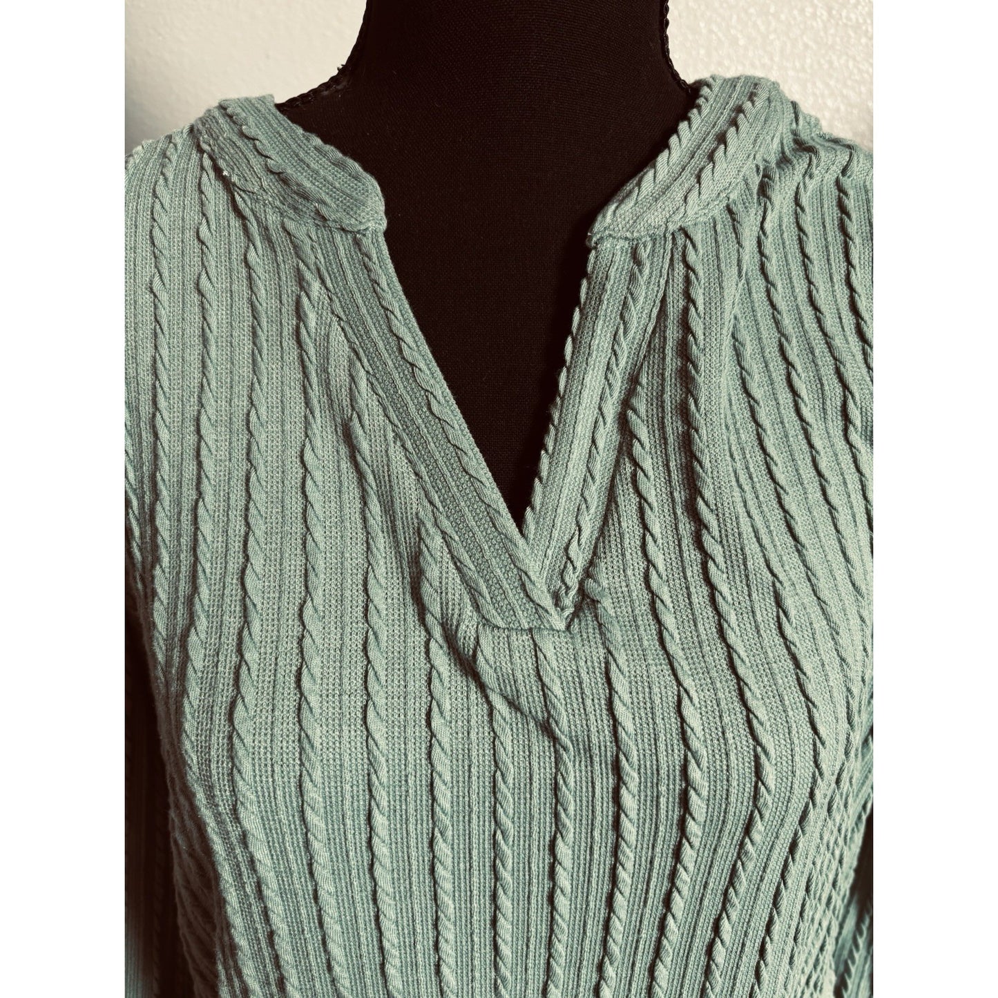 Merokeety Dress Sage Green Long Sleeve Vneck Ribbed With Pockets Size Large