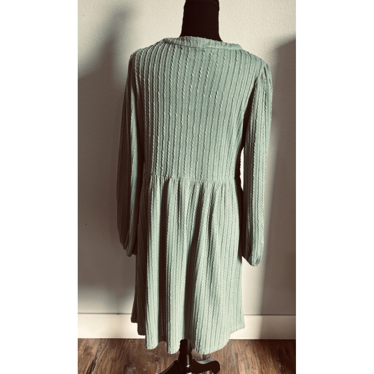 Merokeety Dress Sage Green Long Sleeve Vneck Ribbed With Pockets Size Large