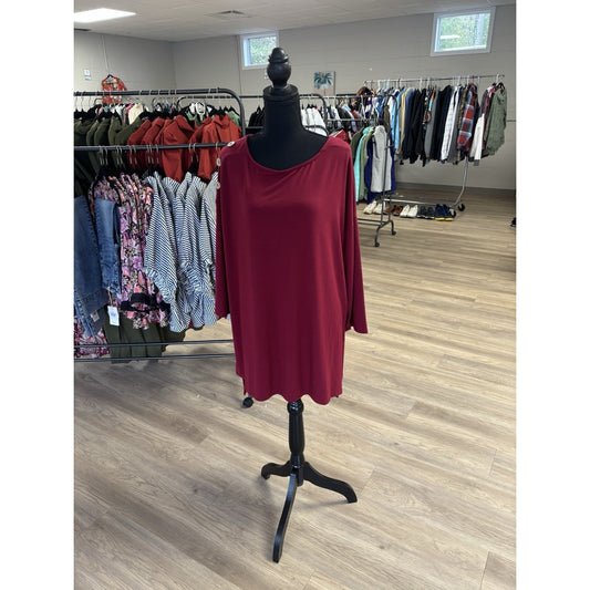 Zenana Premium Maroon Top Button Accent 3/4 Sleeve Size 2XL
