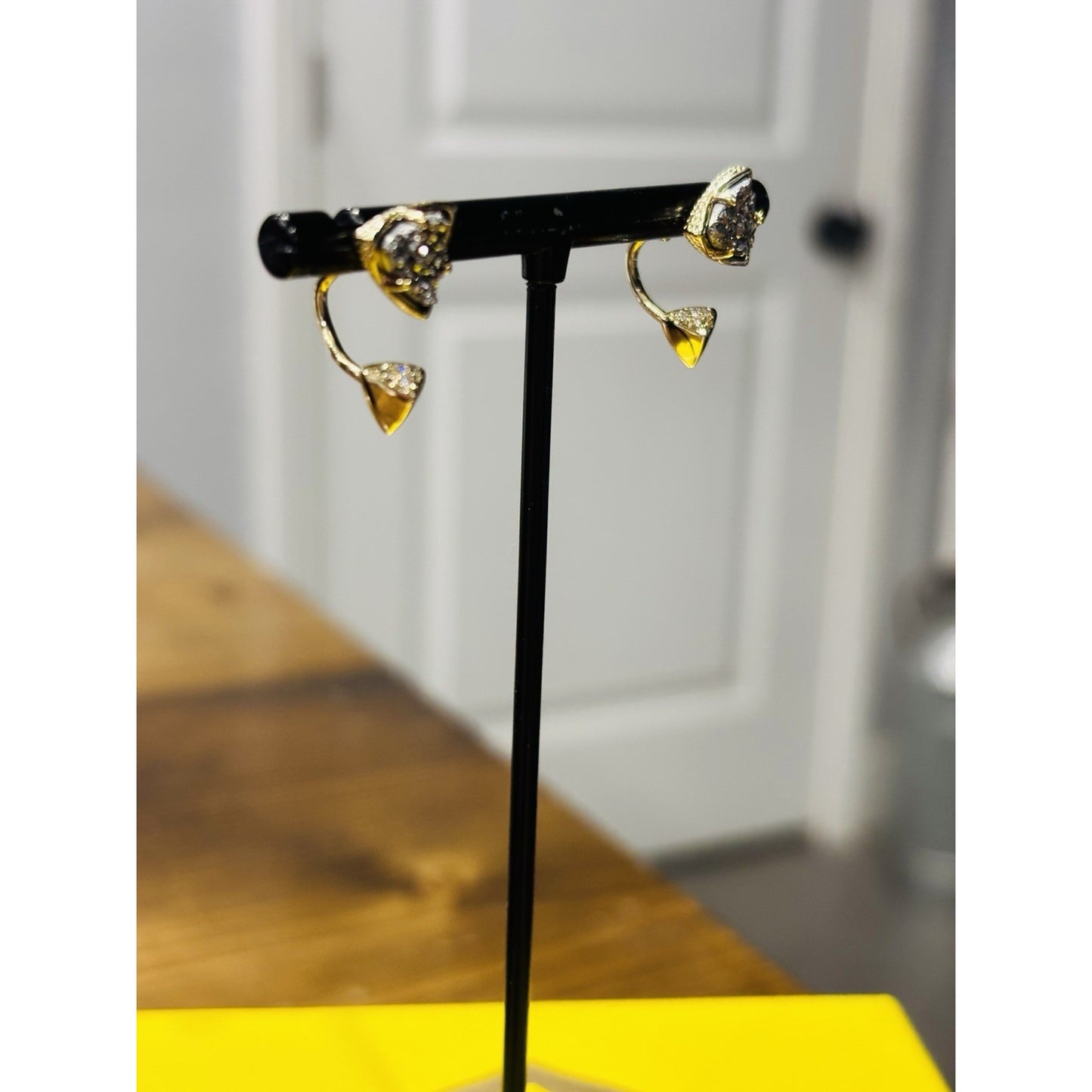 New Kendra Scott Perry Ear Gold Jacket Earrings In Black Drusy