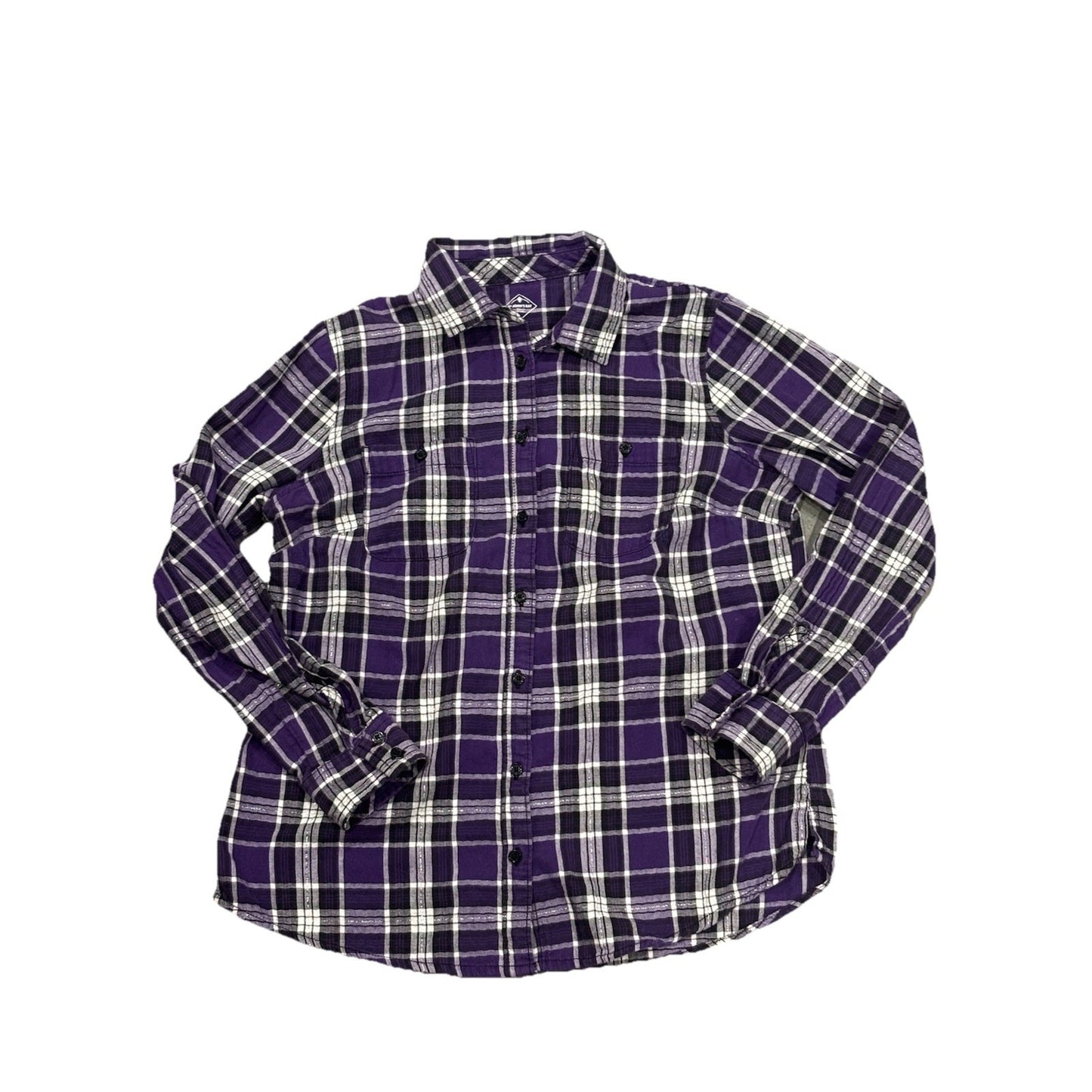St. John's Bay Women's Flannel PM Purple Black Plaid 100% Cotton