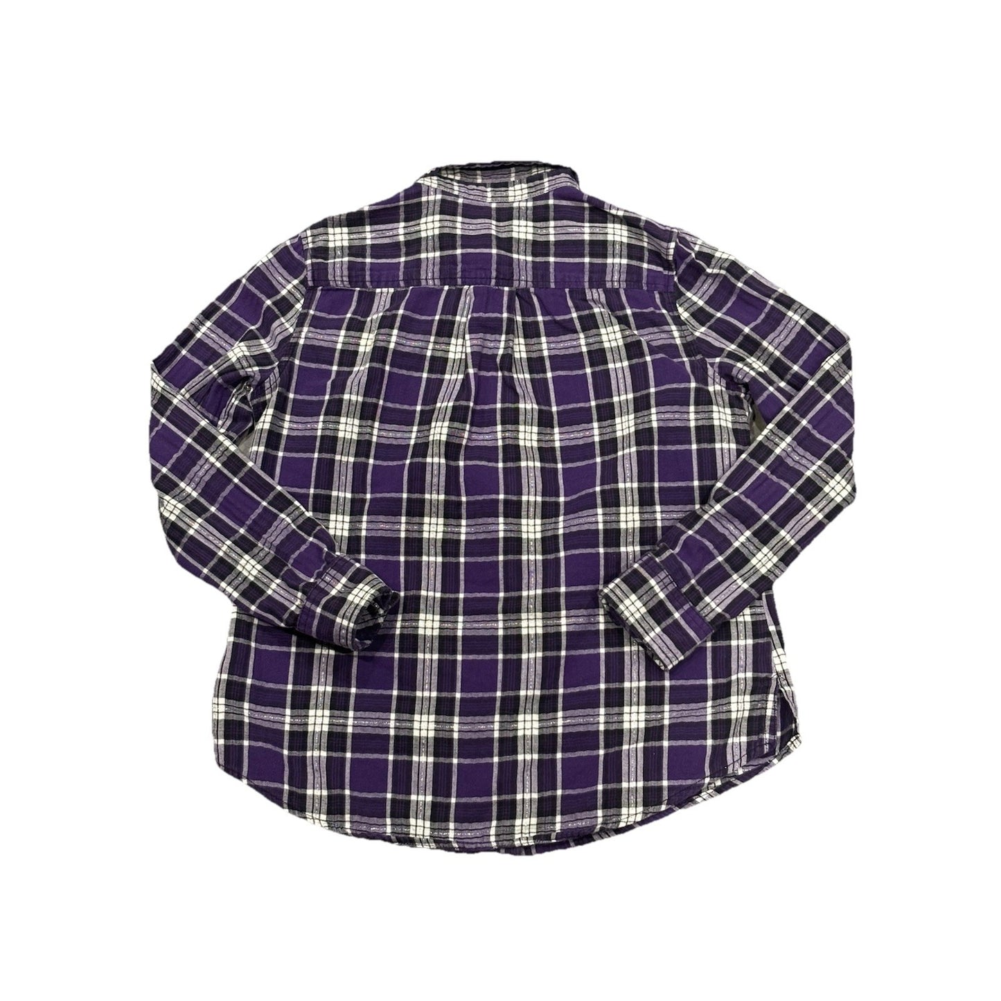 St. John's Bay Women's Flannel PM Purple Black Plaid 100% Cotton