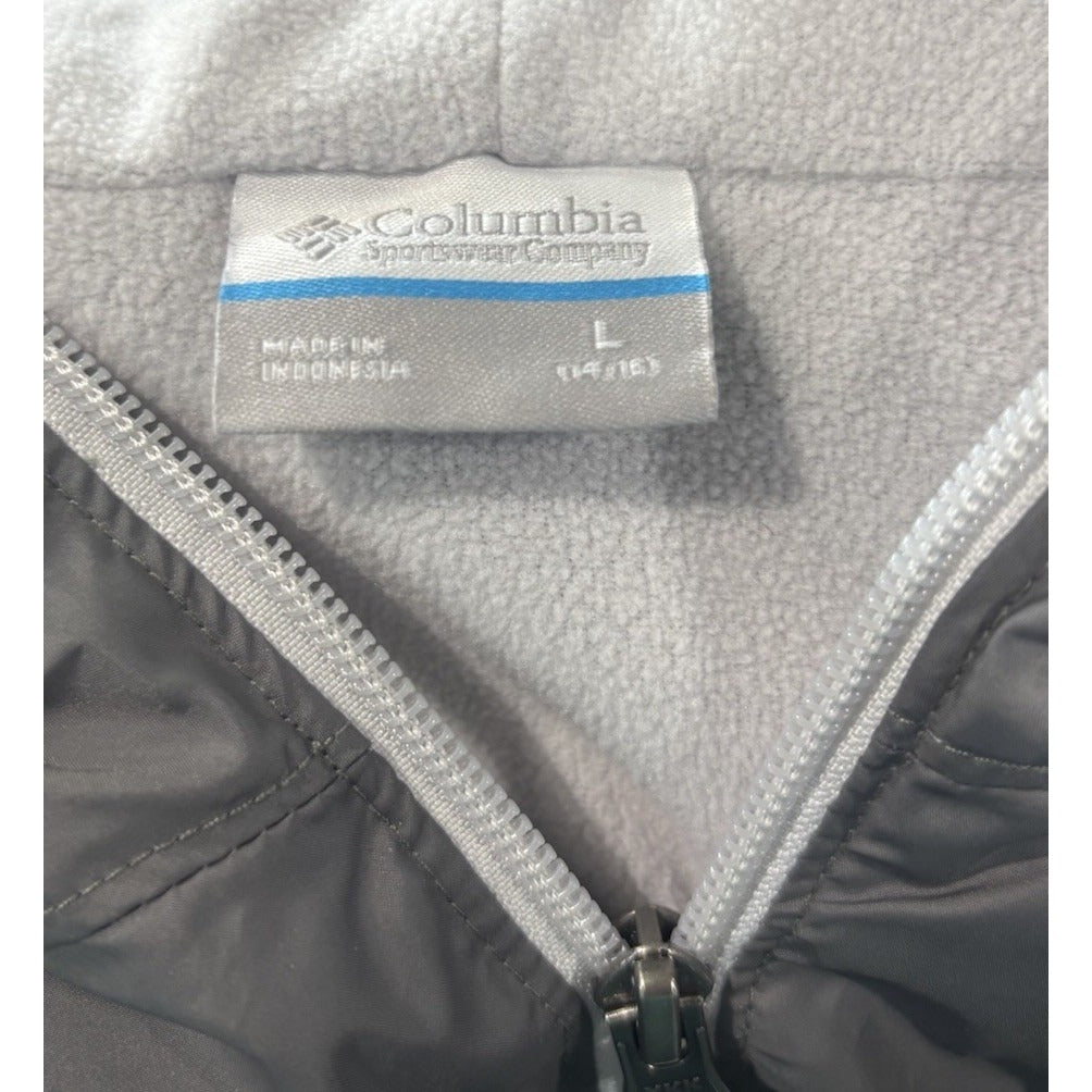 Columbia Youth Large 14/16 Hooded Windbreaker Jacket White And Gray