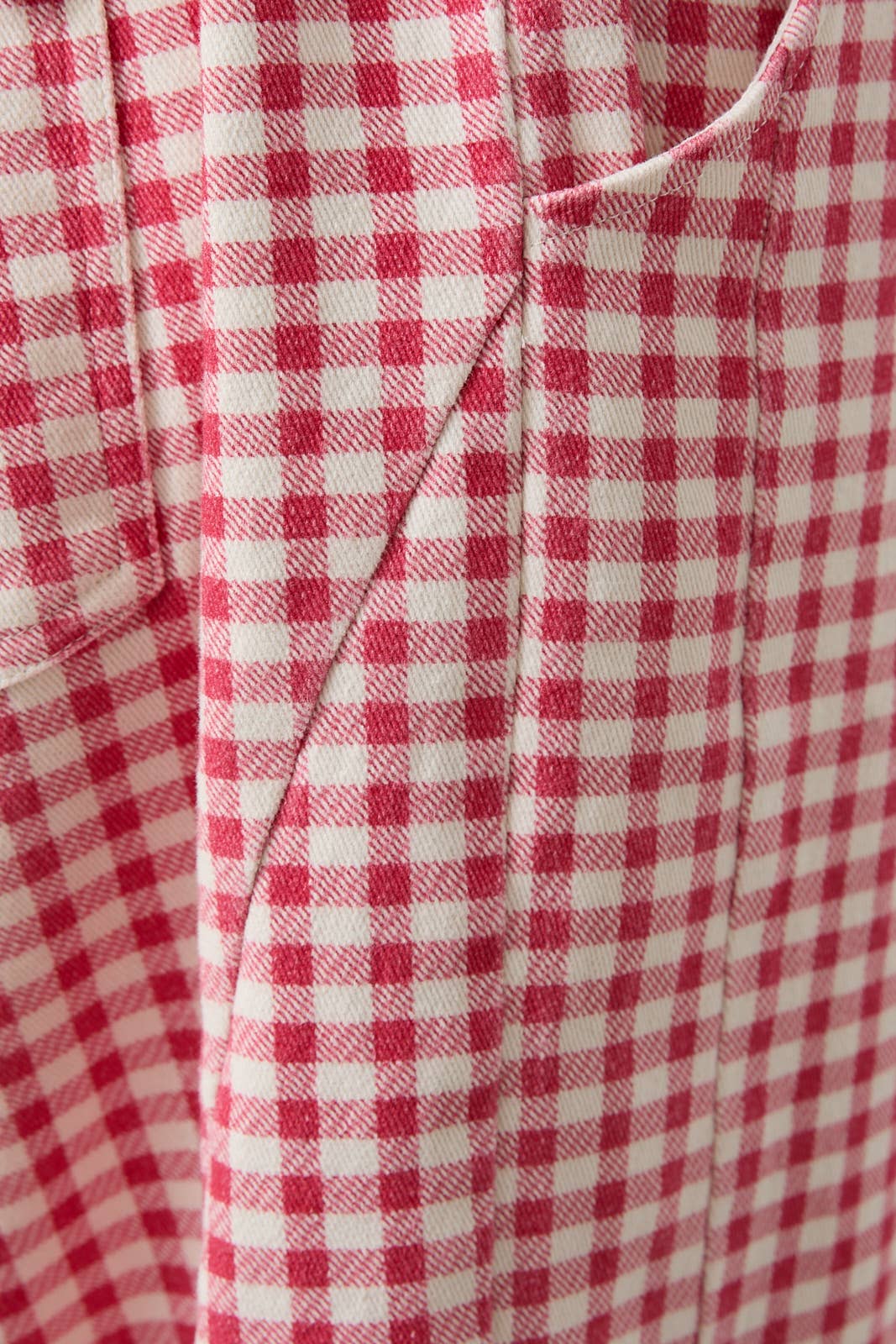ELASTIC WAIST BAND GINGHAM PRINTED BARREL FIT TWILL PANTS