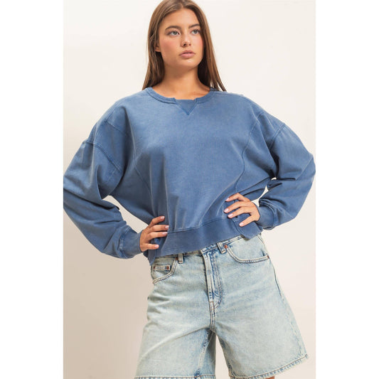 Double Zero Acid Wash Seam Detail Crew Neck Sweatshirt