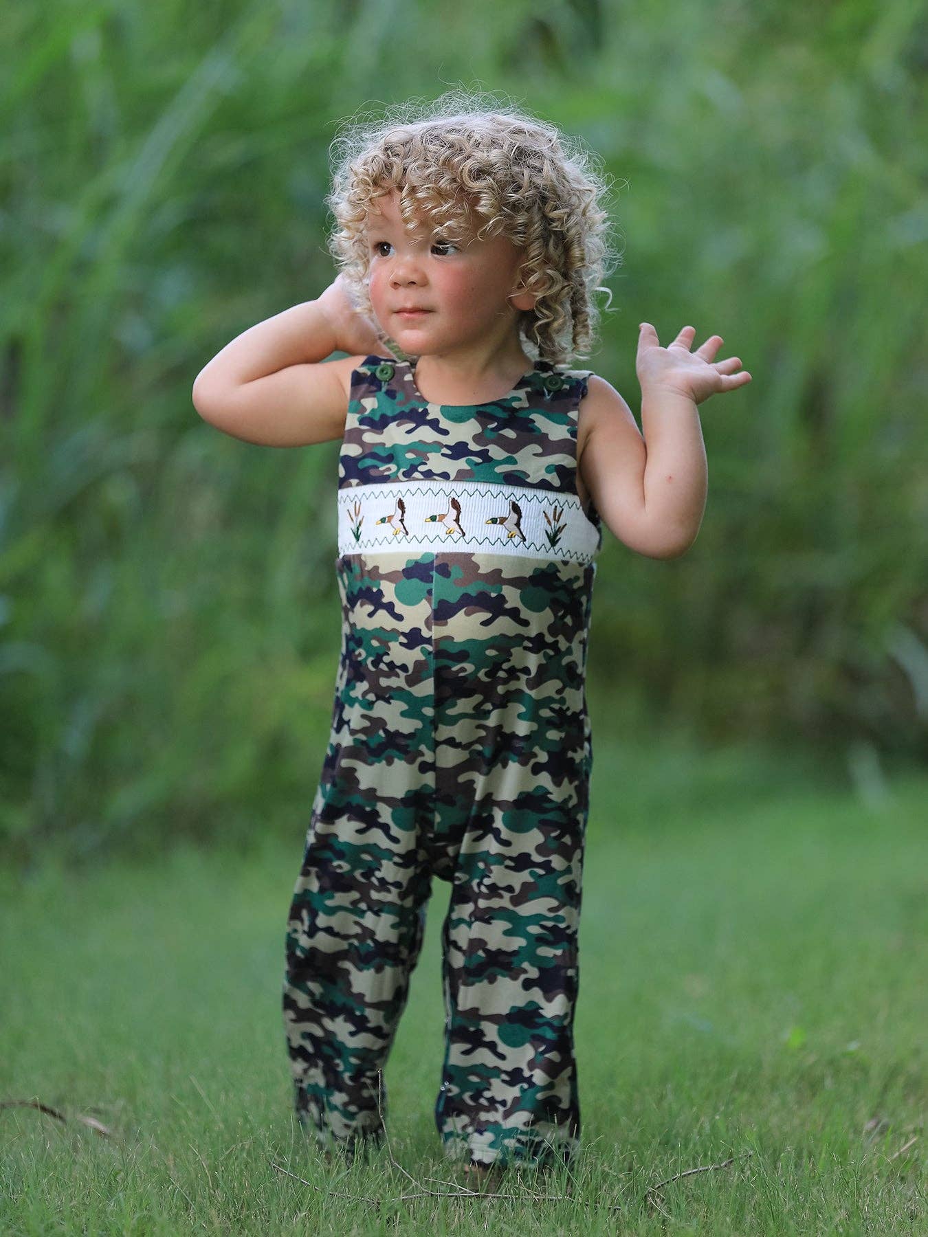 Camouflage Duck Smocking Embroidery Baby Boy Romper