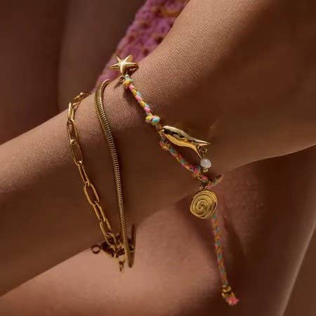 18K STAINLESS STEEL CORDED CHARM BRACELET