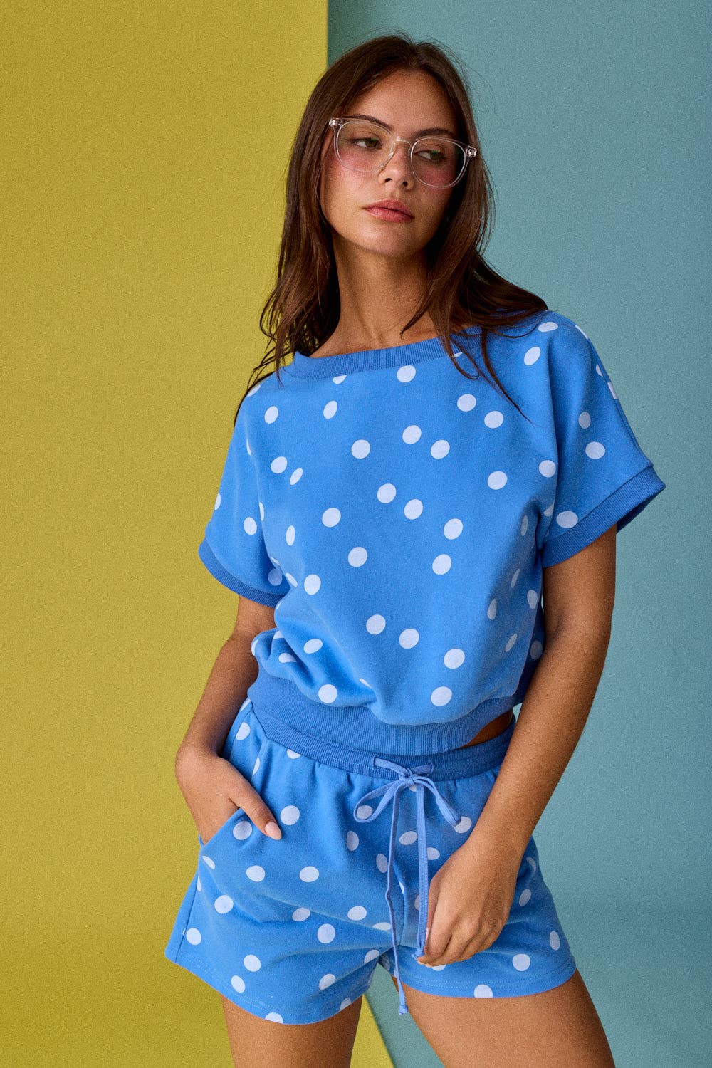 Polka Dot Print Short Sleeve Top and Short Set
