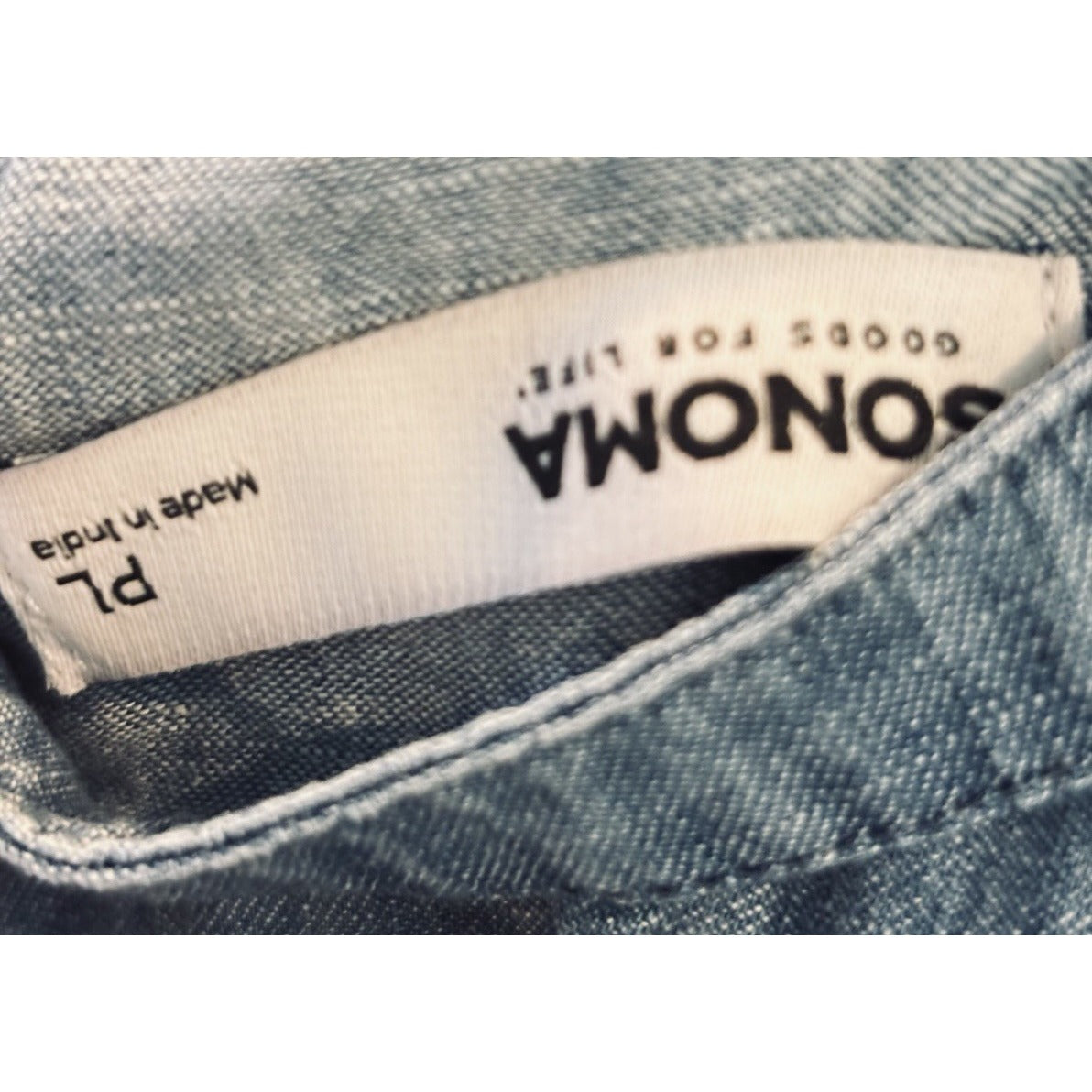 Sonoma Dress Womens PL Blue Chambray Long Sleeve Shirt Pullover Collared V-Neck