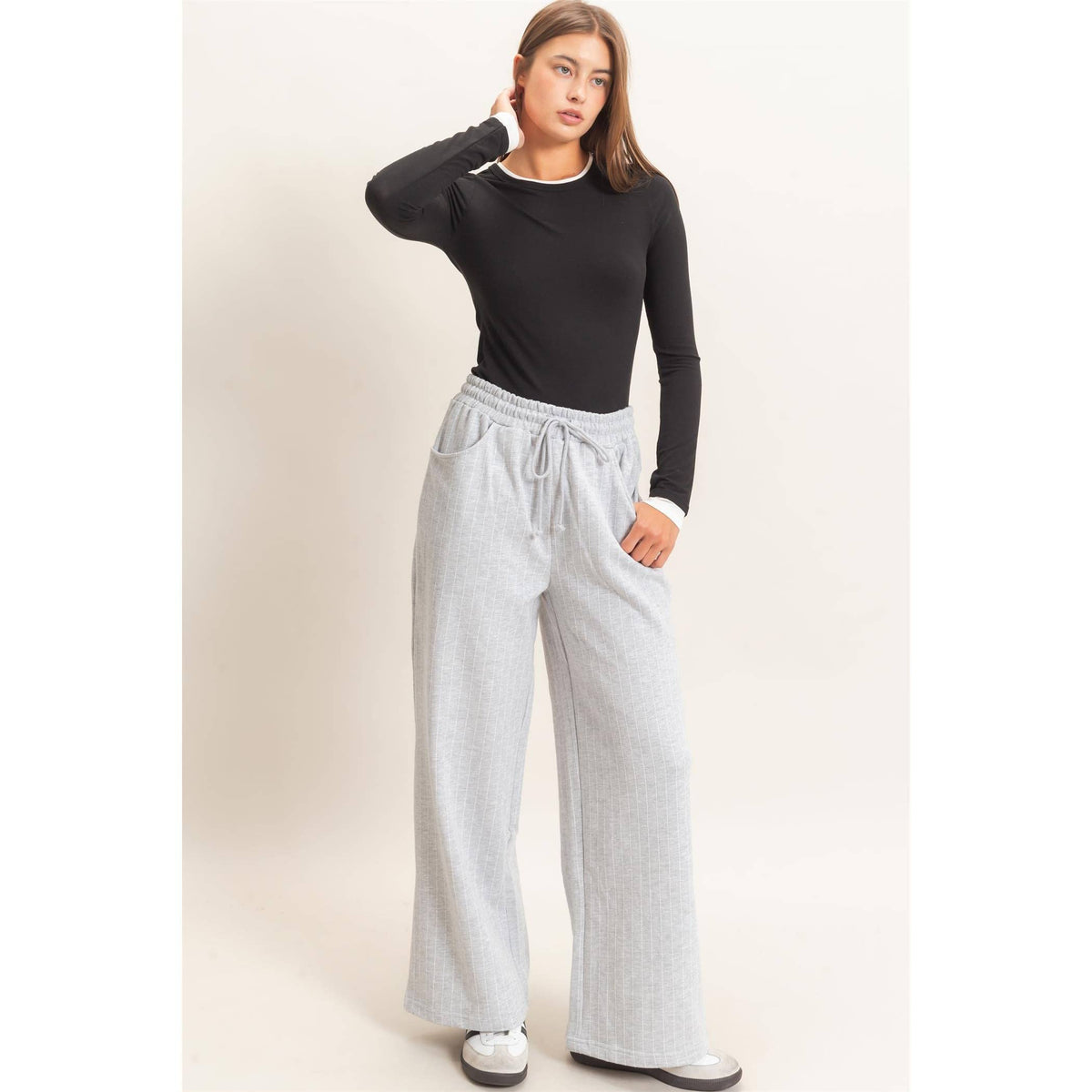 Pinstripe Elastic Waist Sweatpants