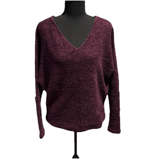 White House Black Market V Neck Sweater Size Medium Maroon Chenille