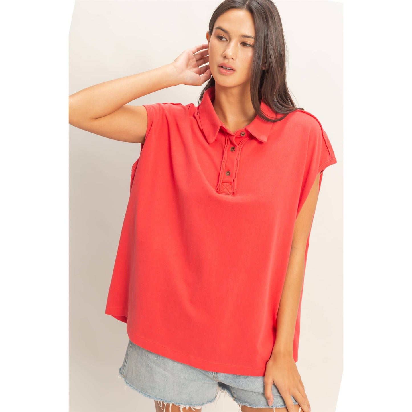 Double Zero Pigment Dye Sleeveless Polo Oversized Top