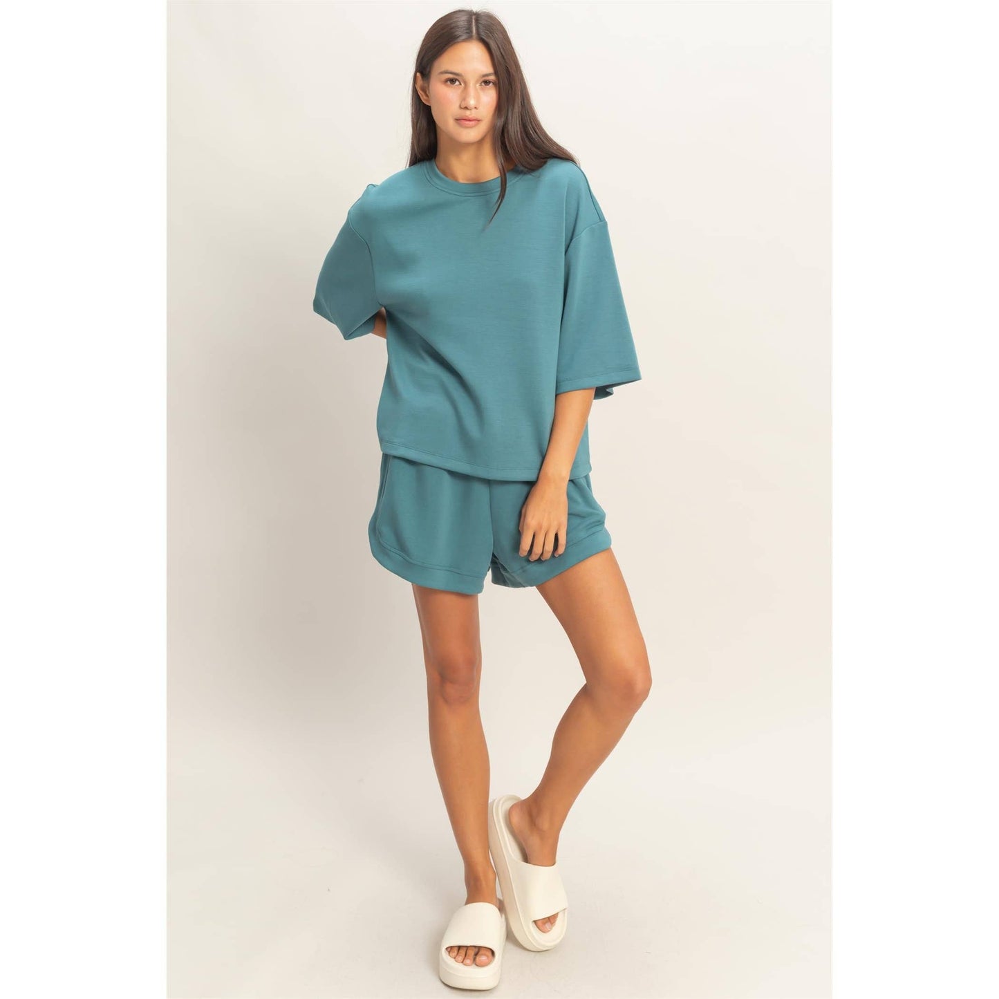 Double Zero Scuba Sleeve Boxy Set Teal