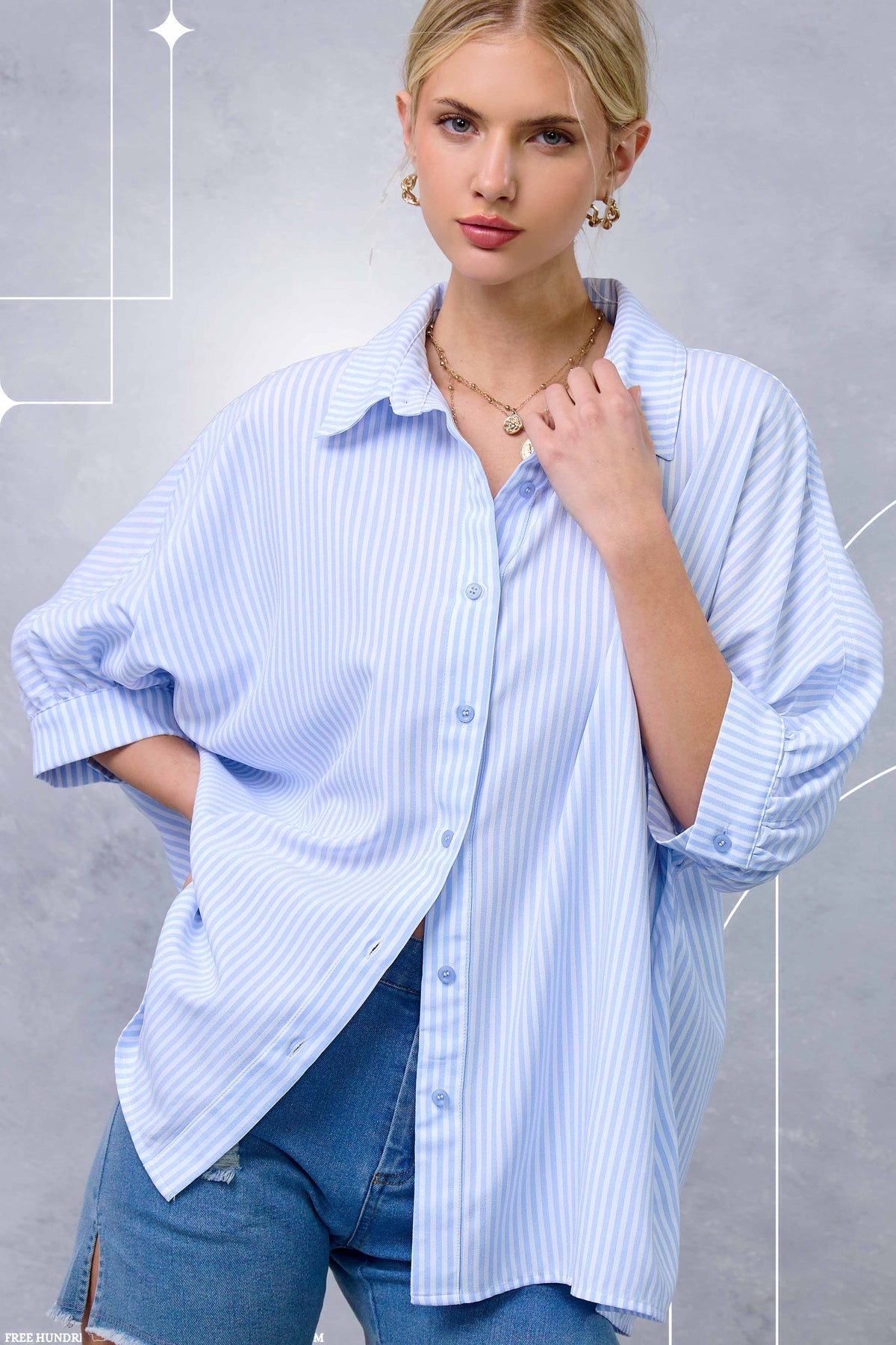 La Miel Relaxed Striped 3/4 Sleeve Button Down Shirt Fall