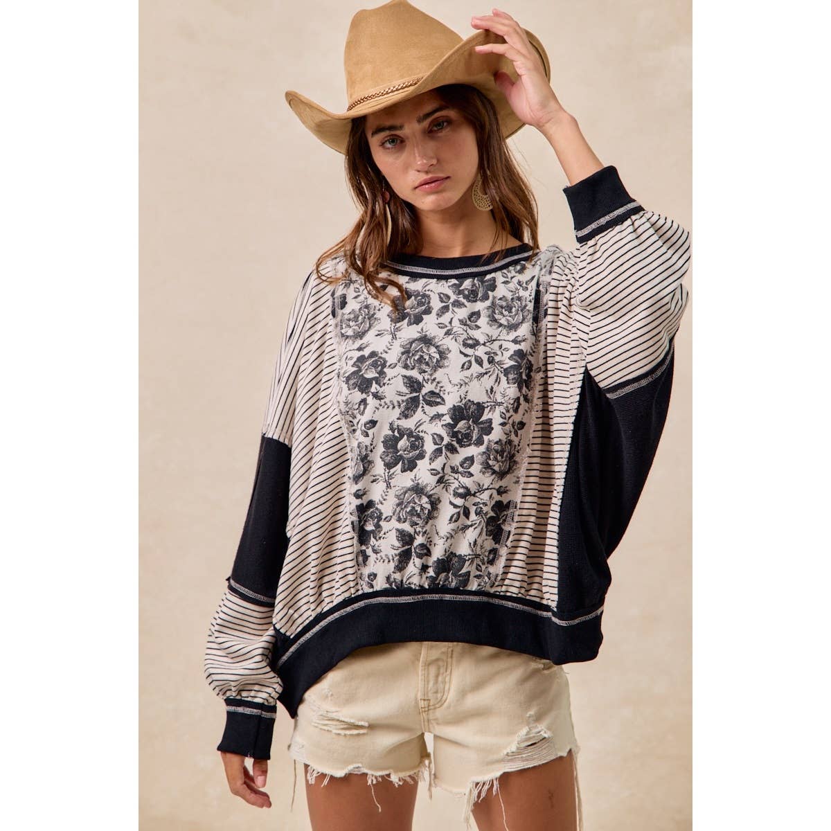 BiBi ROSE TWILL AND STRIPE MIX AND MATCH TOP