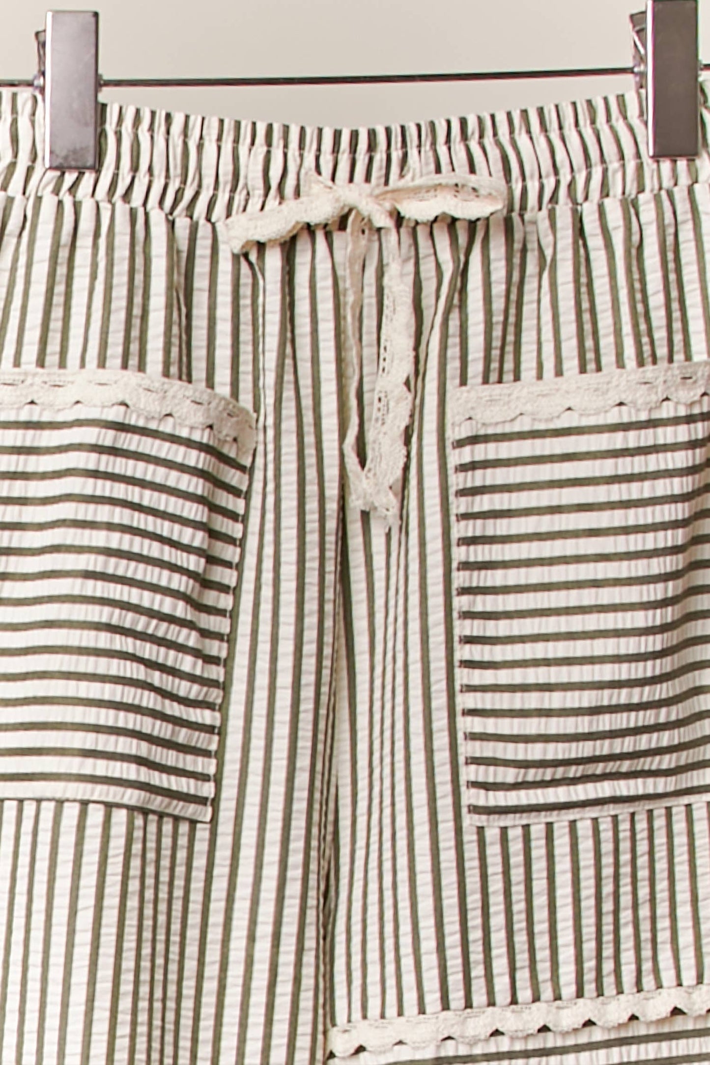 Lace Accents Stripped  Jogger Pants