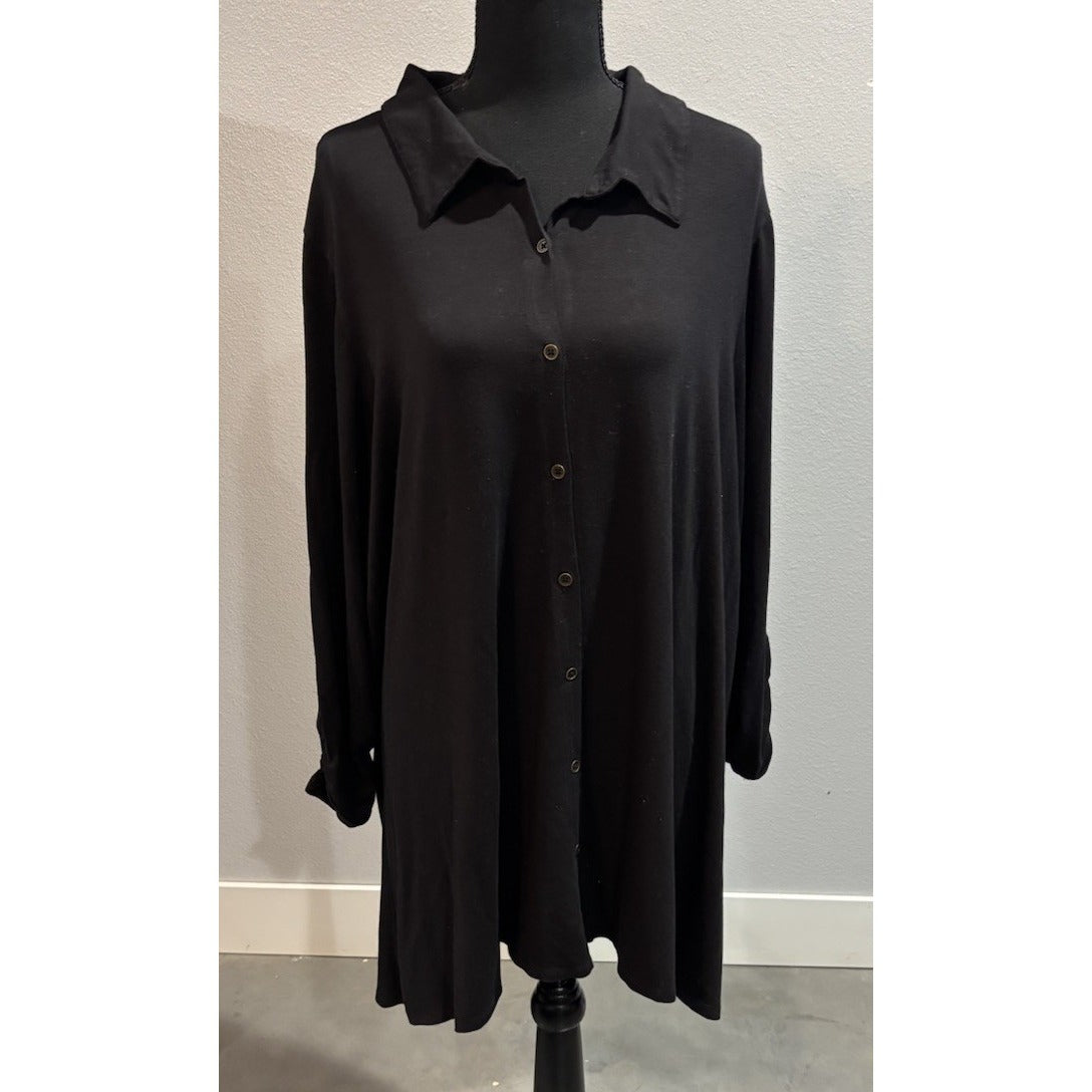Kim Rogers Black Soft T-Shirt Button Down Blouse 3/4 Sleeve Size 2X