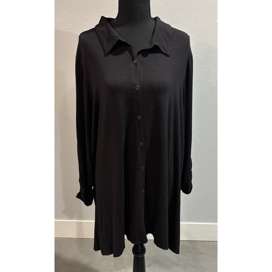 Kim Rogers Black Soft T-Shirt Button Down Blouse 3/4 Sleeve Size 2X