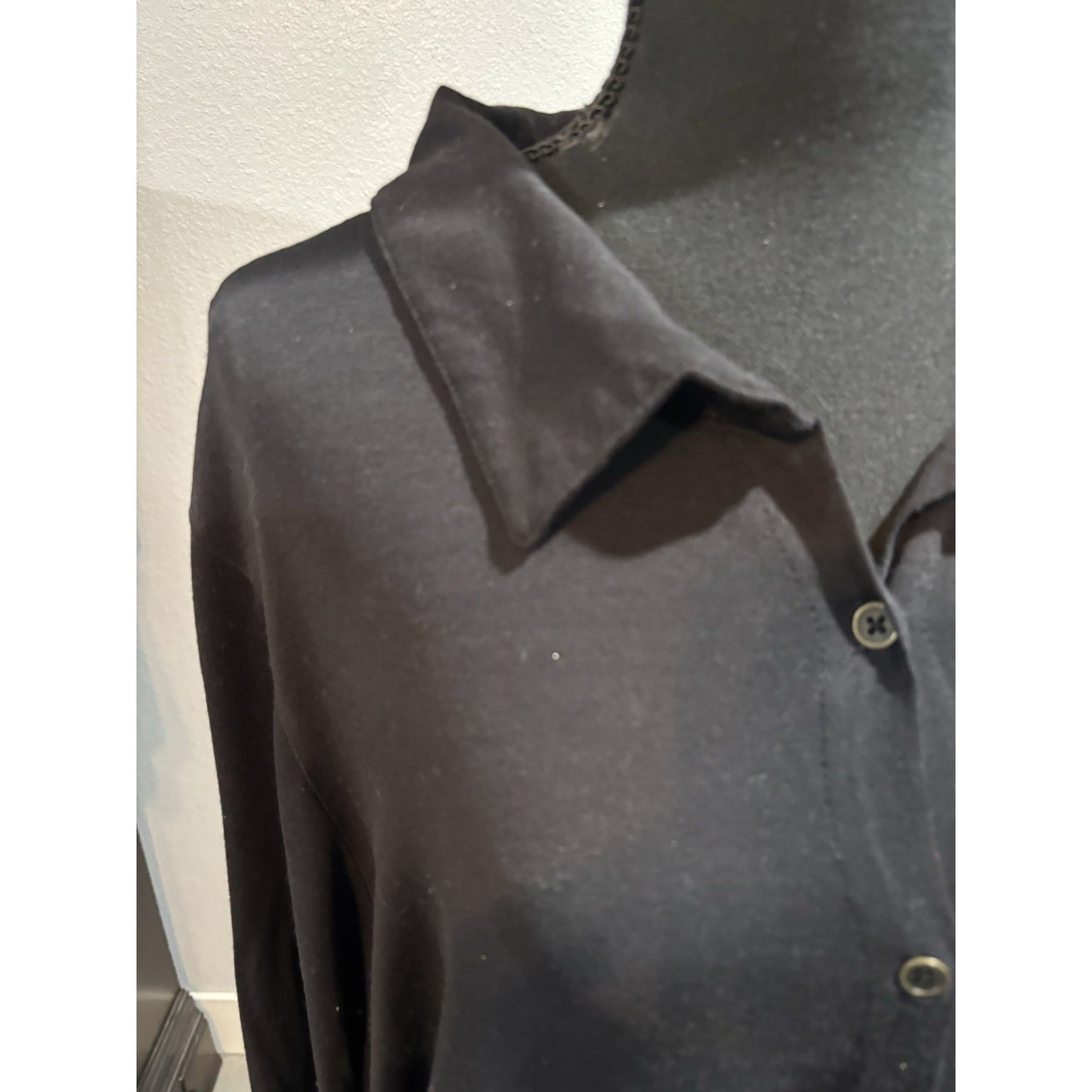 Kim Rogers Black Soft T-Shirt Button Down Blouse 3/4 Sleeve Size 2X
