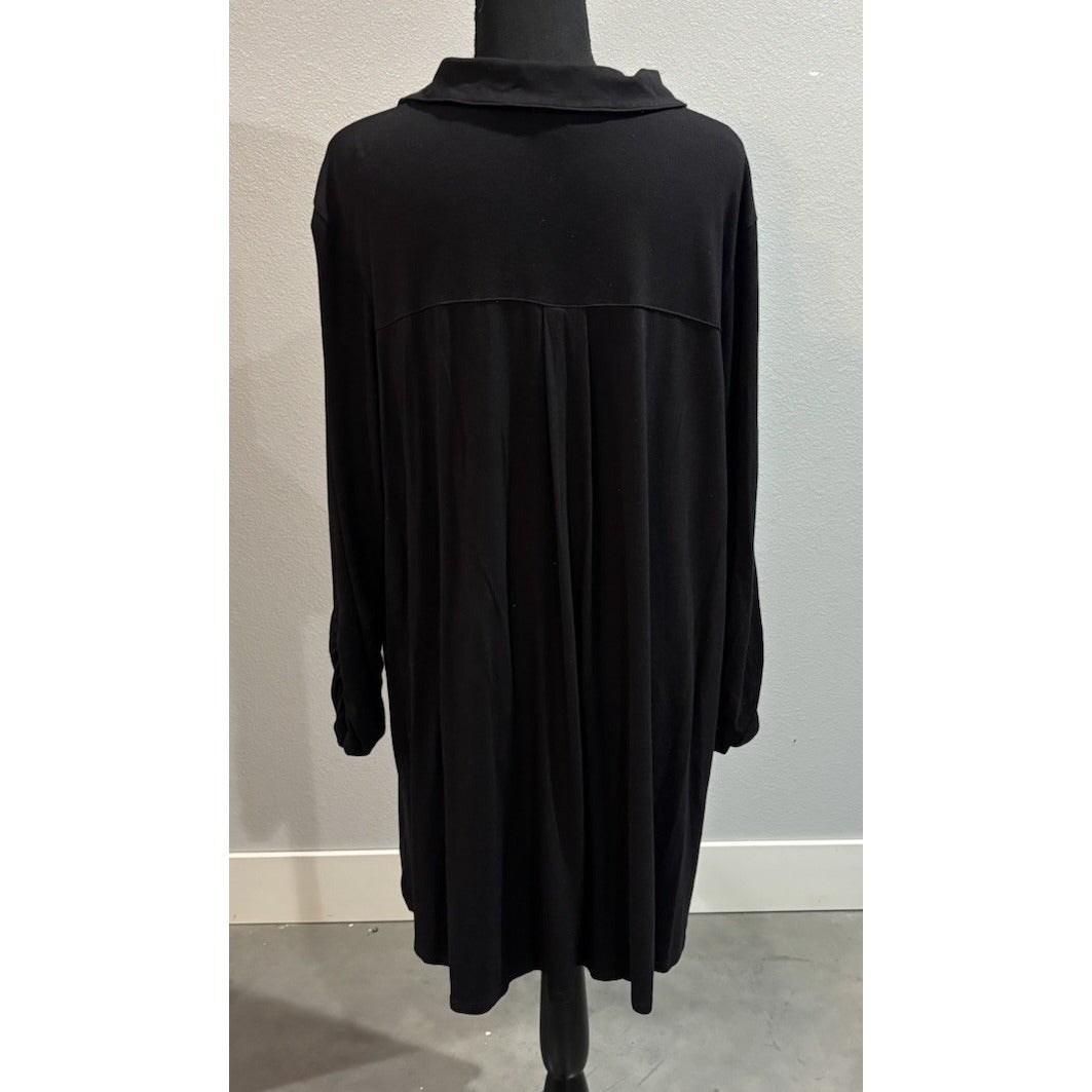 Kim Rogers Black Soft T-Shirt Button Down Blouse 3/4 Sleeve Size 2X