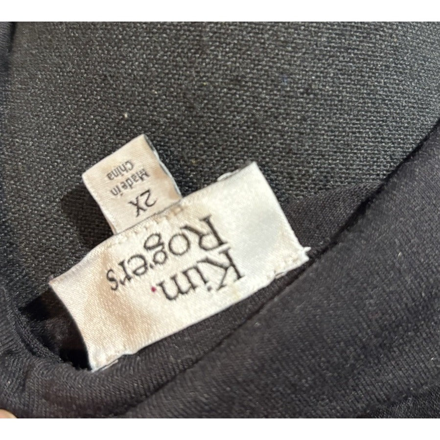 Kim Rogers Black Soft T-Shirt Button Down Blouse 3/4 Sleeve Size 2X