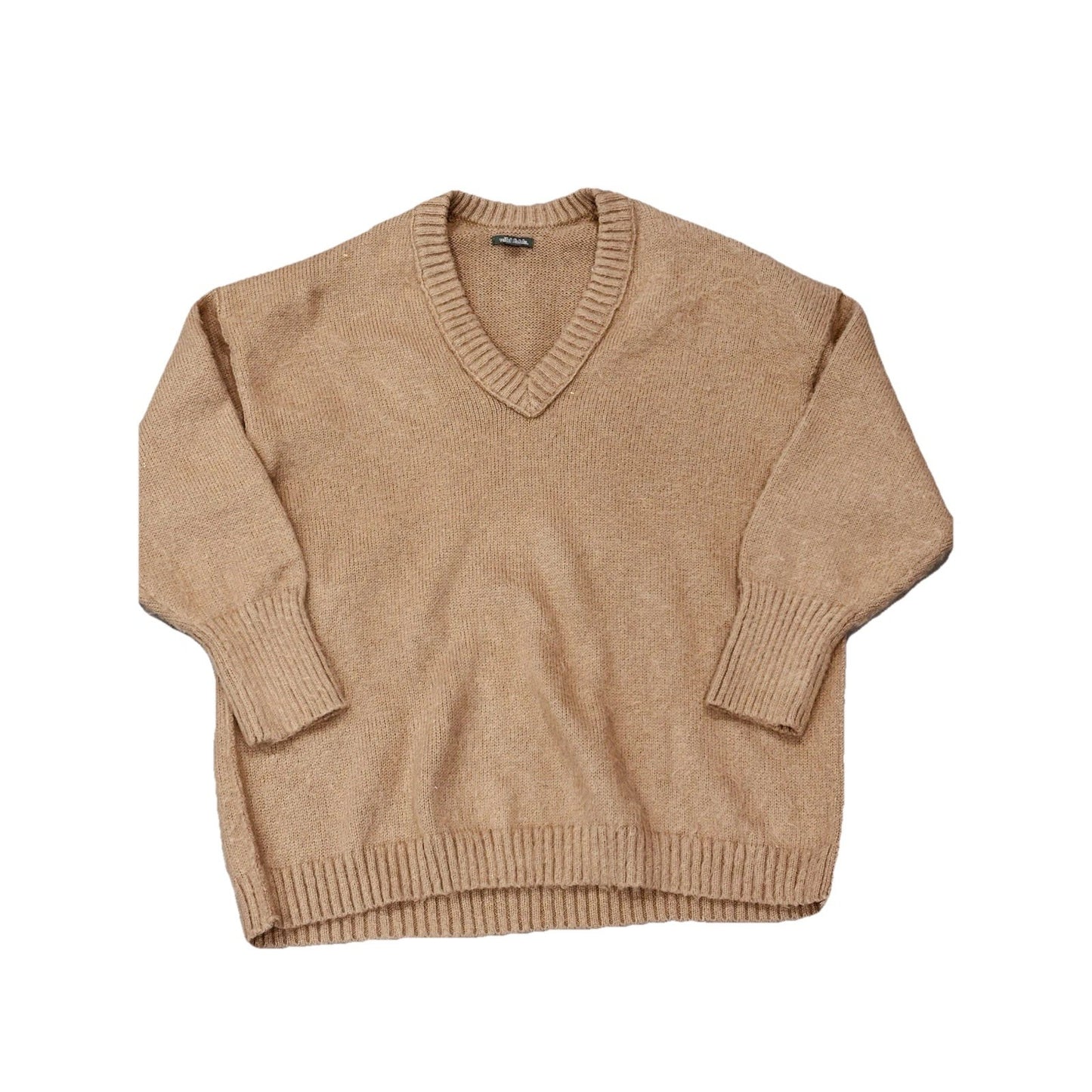 Women's V-Neck Fuzzy Oversized Pullover Sweater - Wild Fable Brown Size XL
