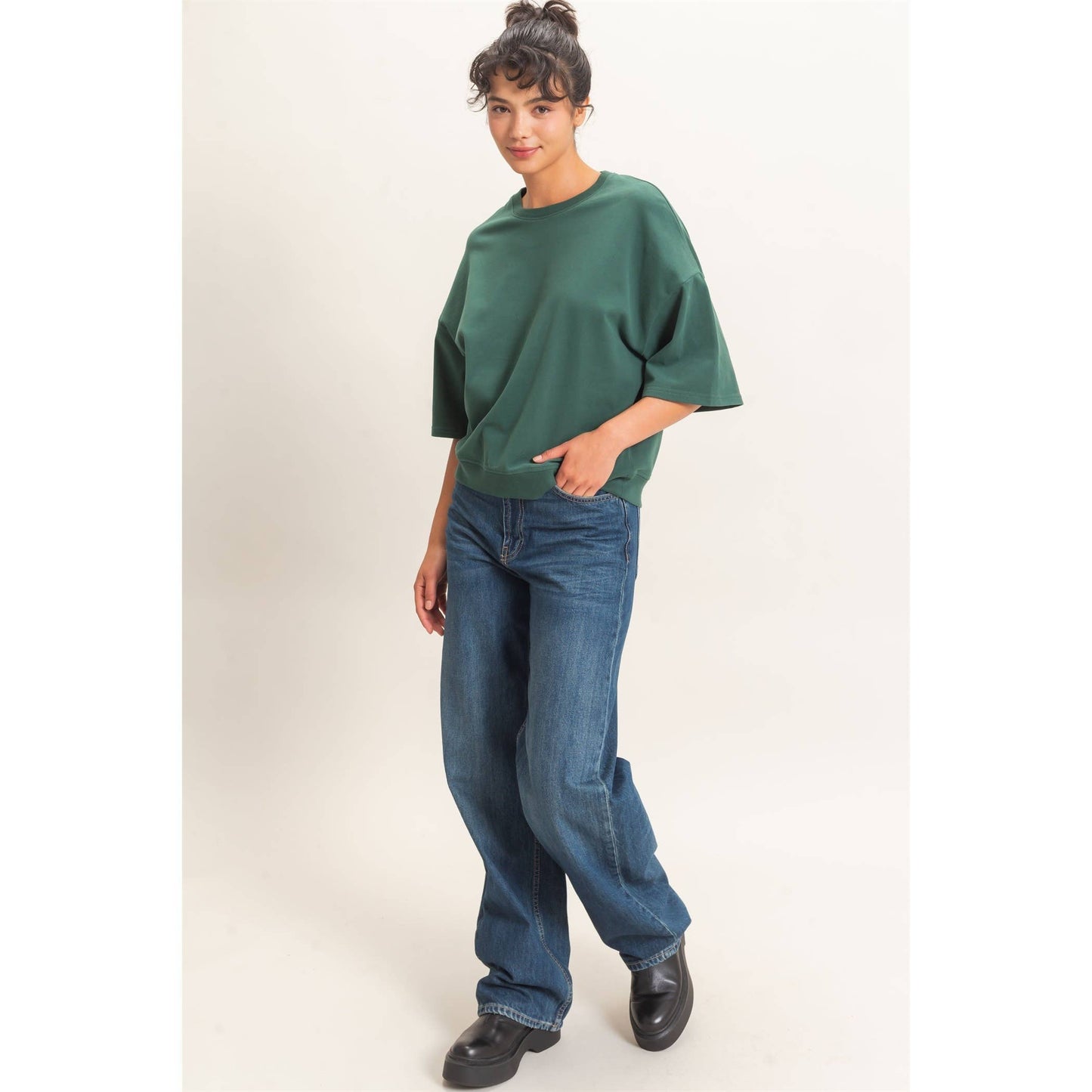 Double Zero Washed Crew Neck Short Sleeve Top