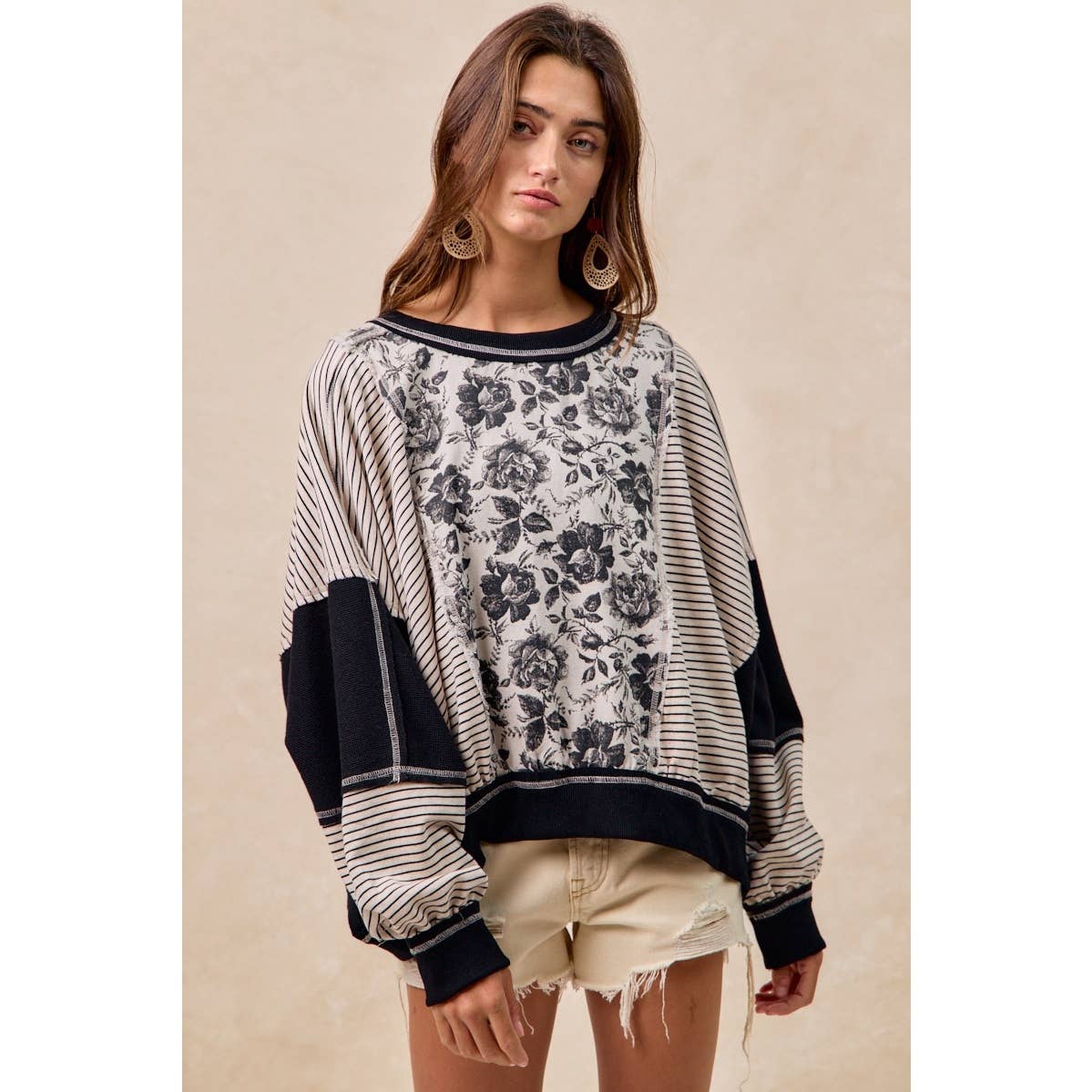 BiBi ROSE TWILL AND STRIPE MIX AND MATCH TOP