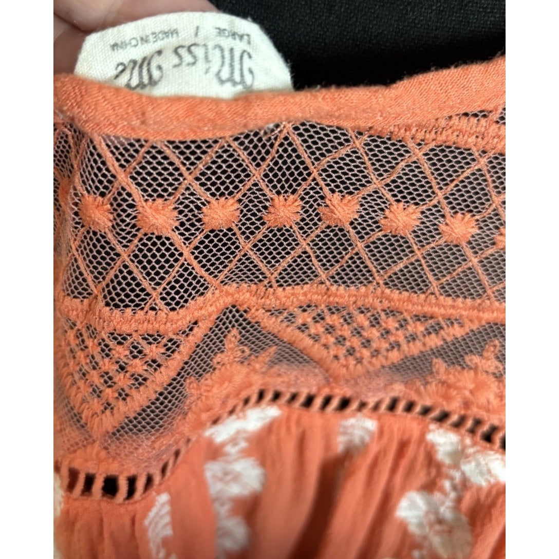 Miss Me Embroidered Cap Sleeve Coral Blouse Size Large