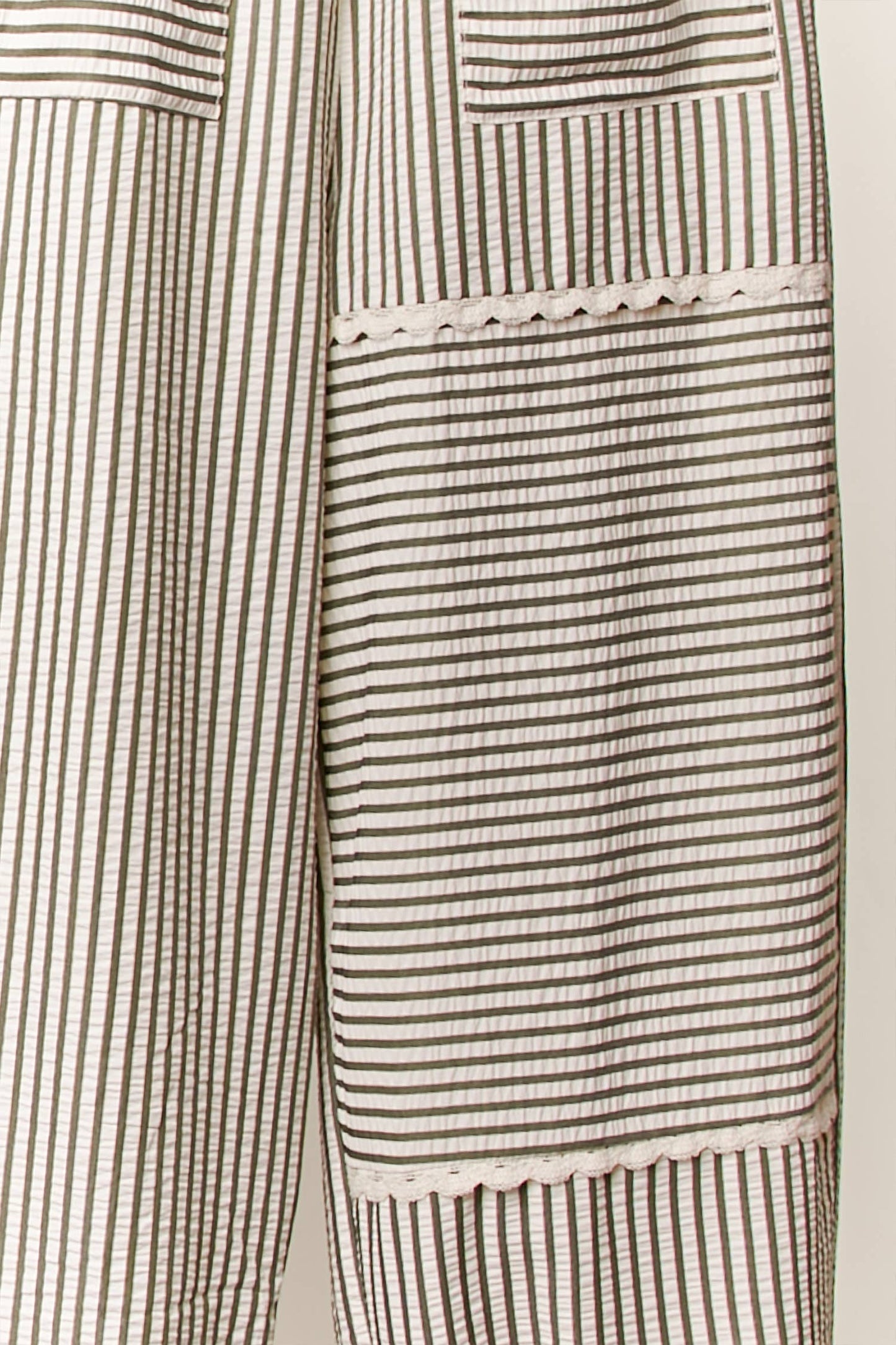 Lace Accents Stripped  Jogger Pants