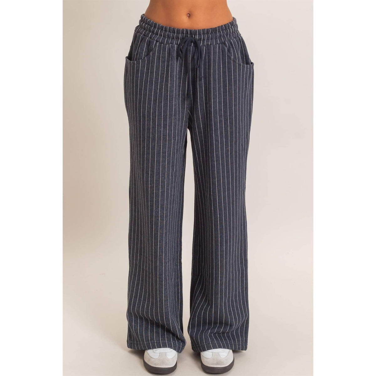 Pinstripe Elastic Waist Sweatpants