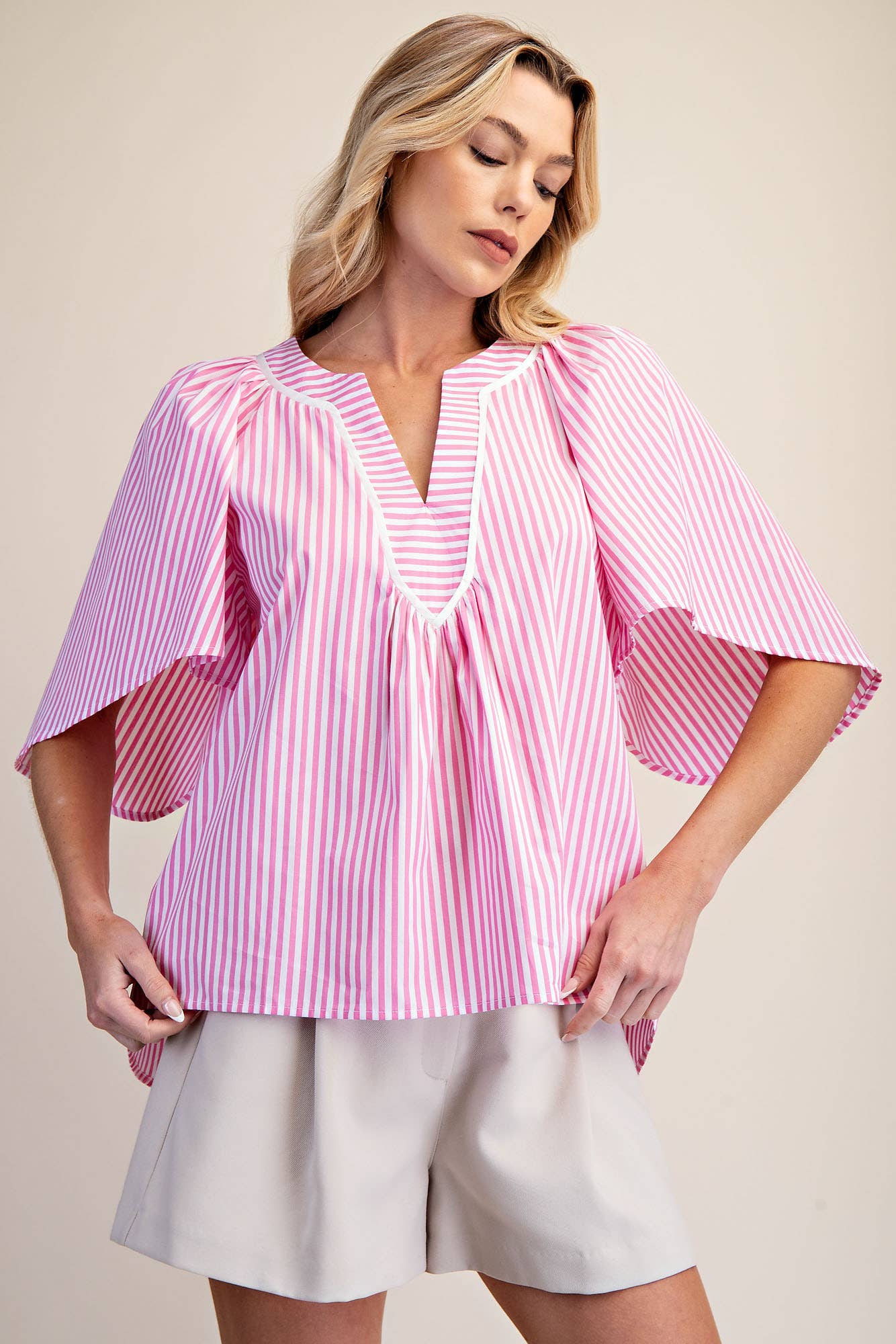 Glam V-Neck Oversized Flutter Sleeves Top