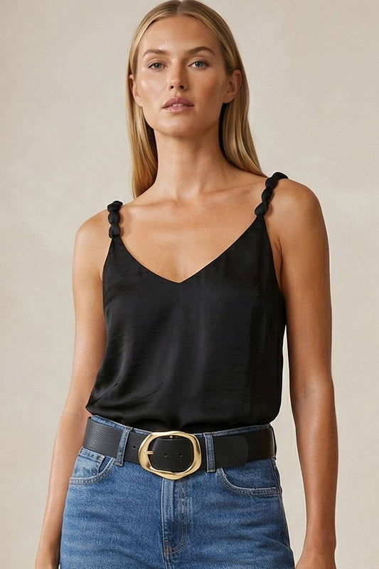Classic V-neck Tank Top With Strap Accent Naked Zebra