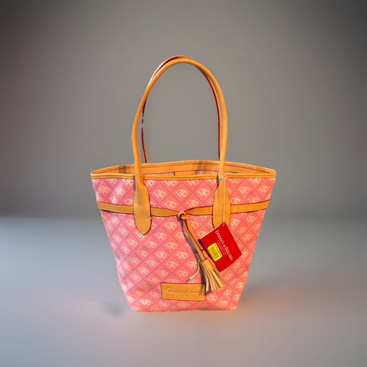 Dooney & Bourke Pink Canvas Leather Trim Double Handle Tassel Tote Bag NWT