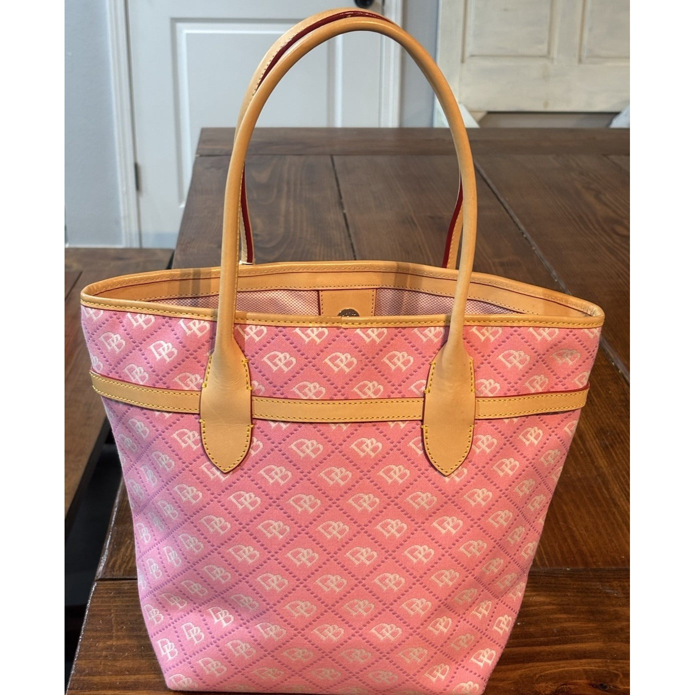 Dooney & Bourke Pink Canvas Leather Trim Double Handle Tassel Tote Bag NWT