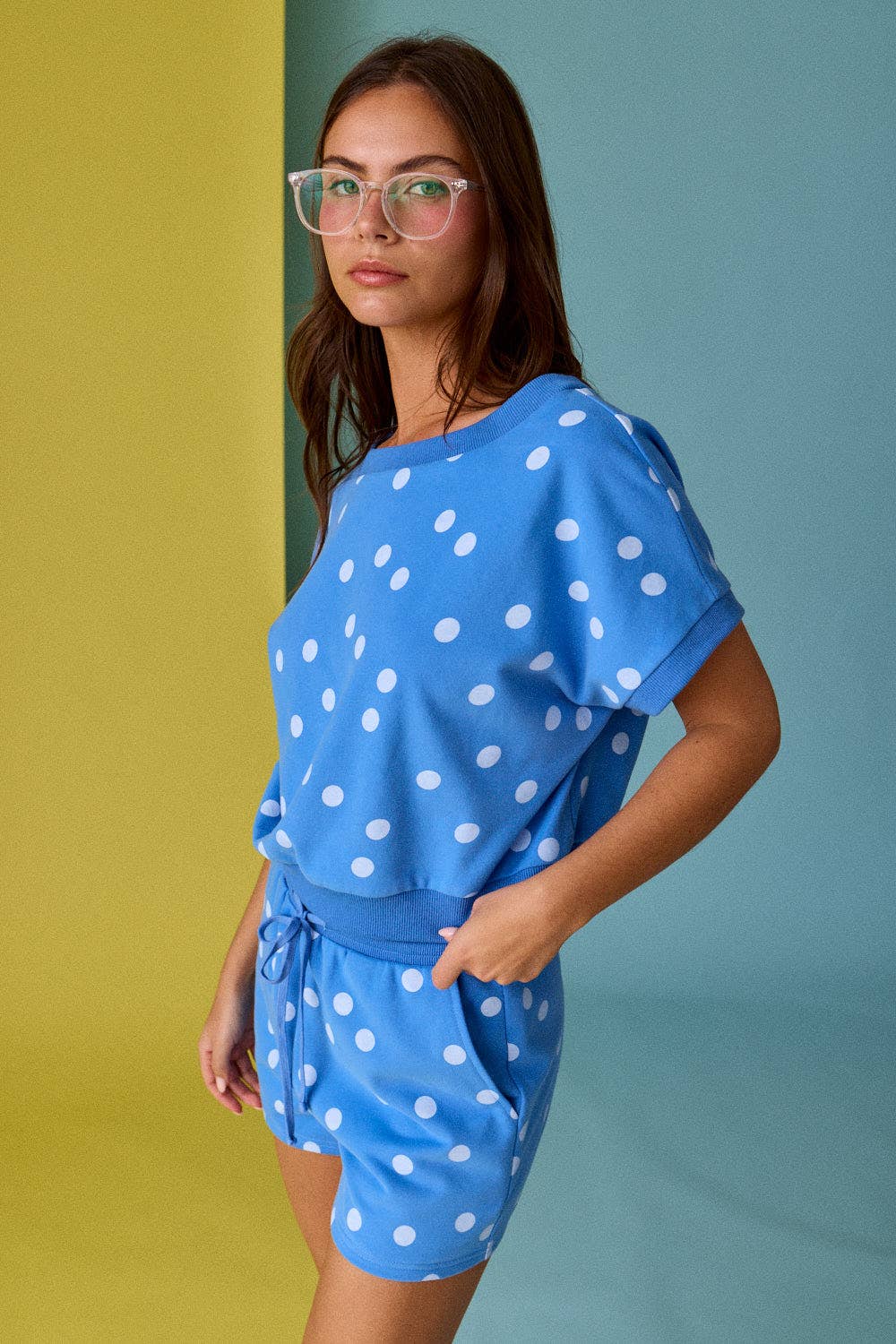 Polka Dot Print Short Sleeve Top and Short Set