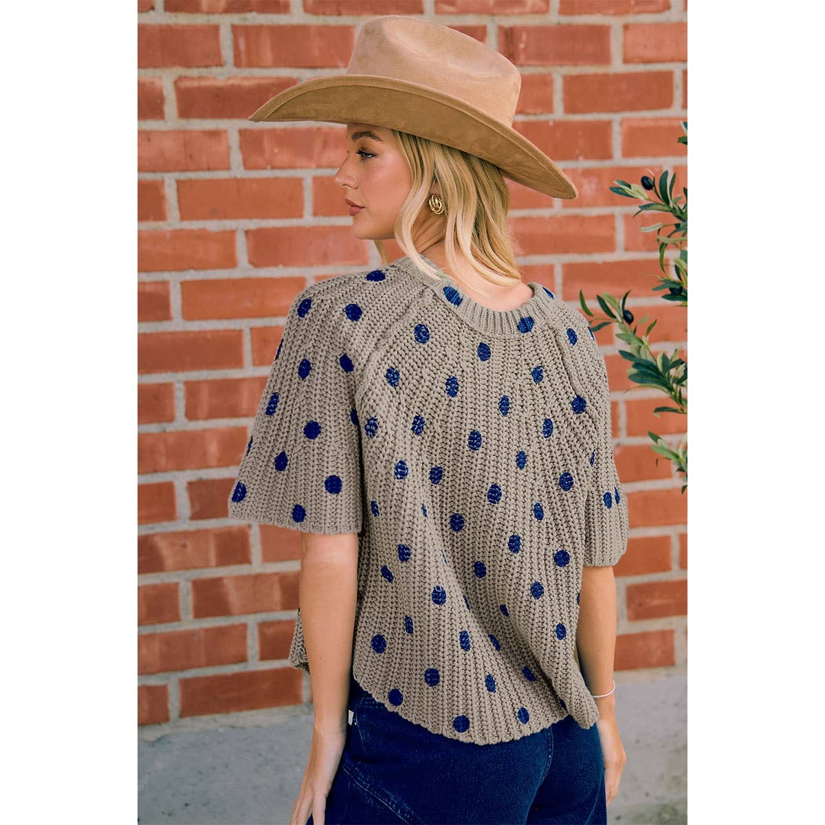 FLARED SLEEVES POLKA DOTS PRINTED CHUNKY SWEATER TOP