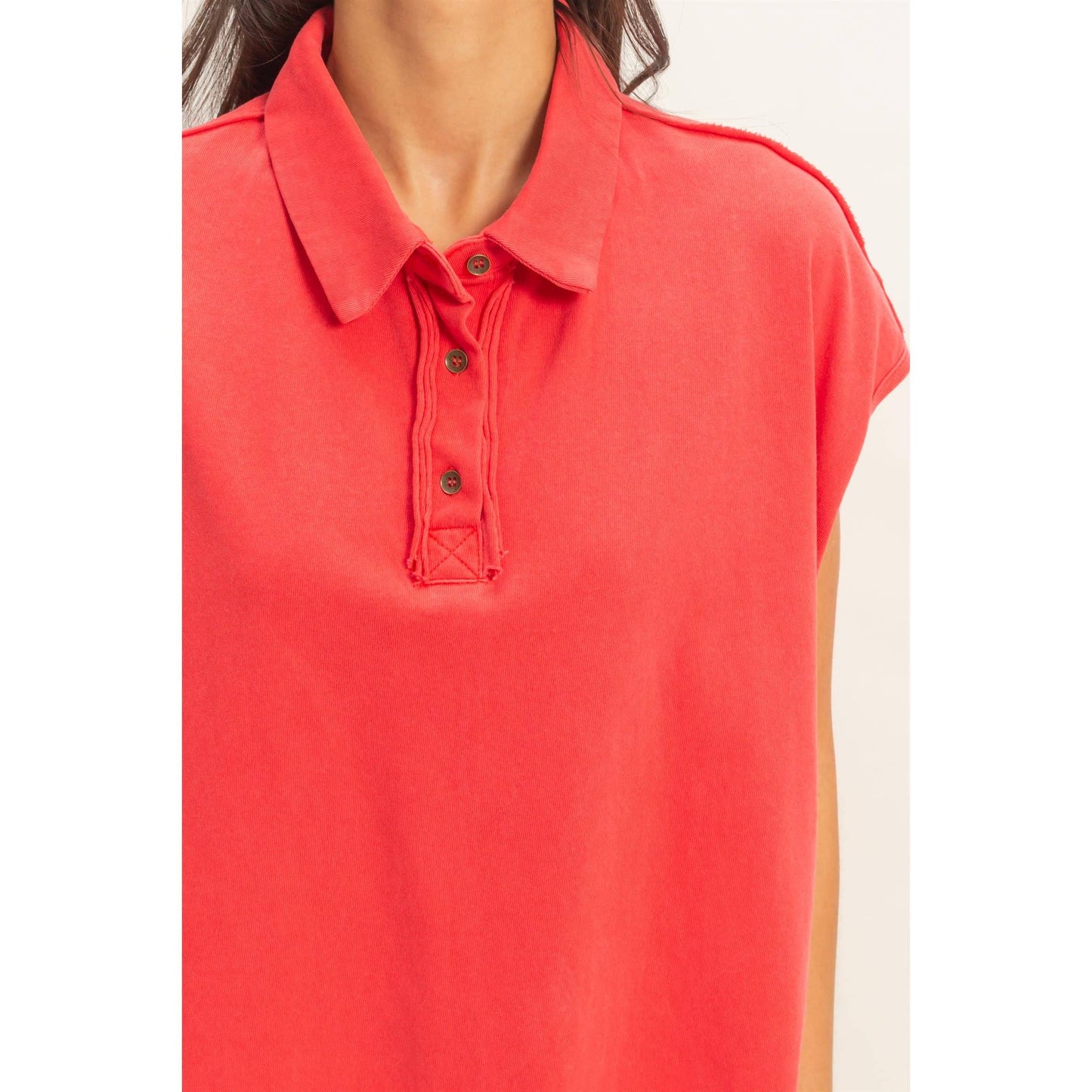 Double Zero Pigment Dye Sleeveless Polo Oversized Top