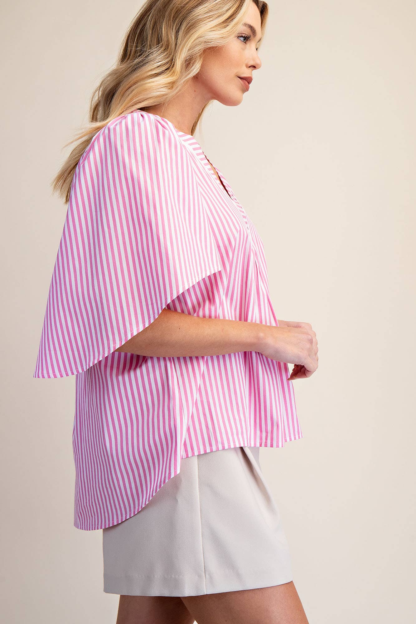 Glam V-Neck Oversized Flutter Sleeves Top