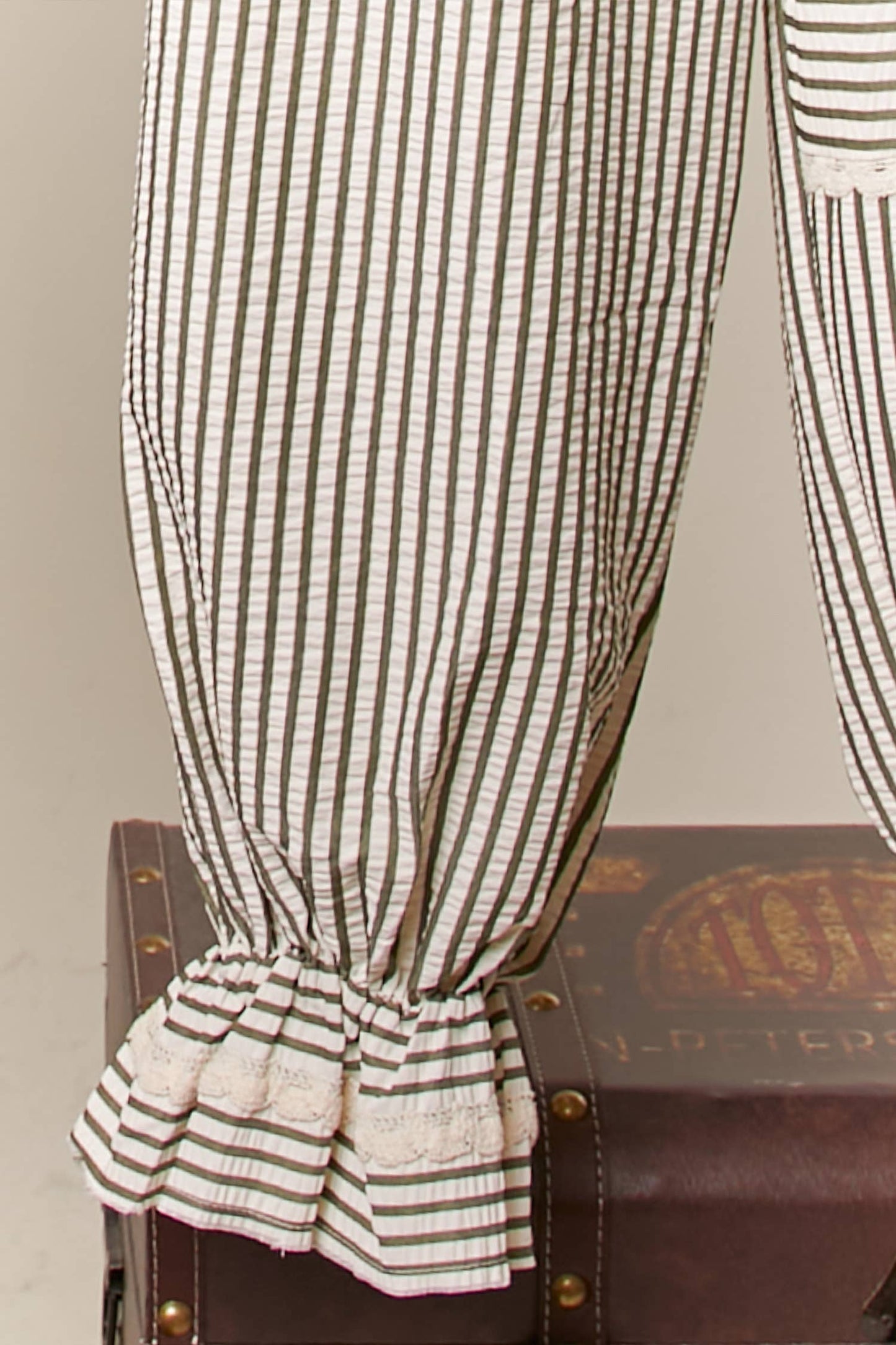 Lace Accents Stripped  Jogger Pants