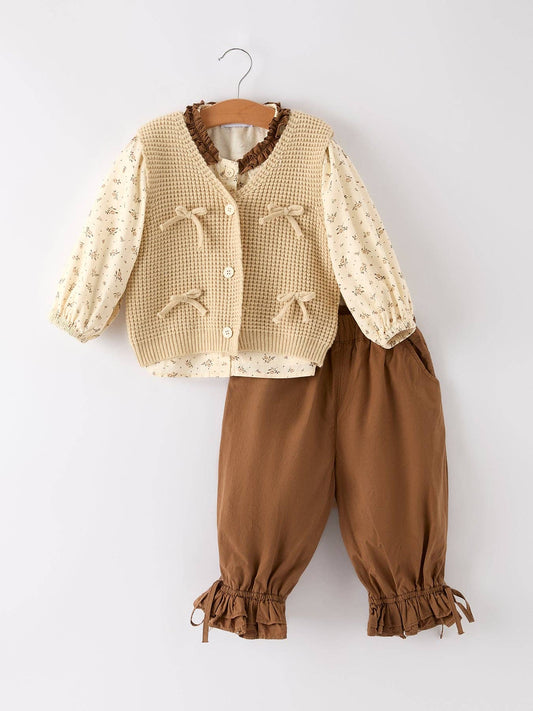 Spring and Autumn Girls Floral Shirt Vest Bloomers Three-pie