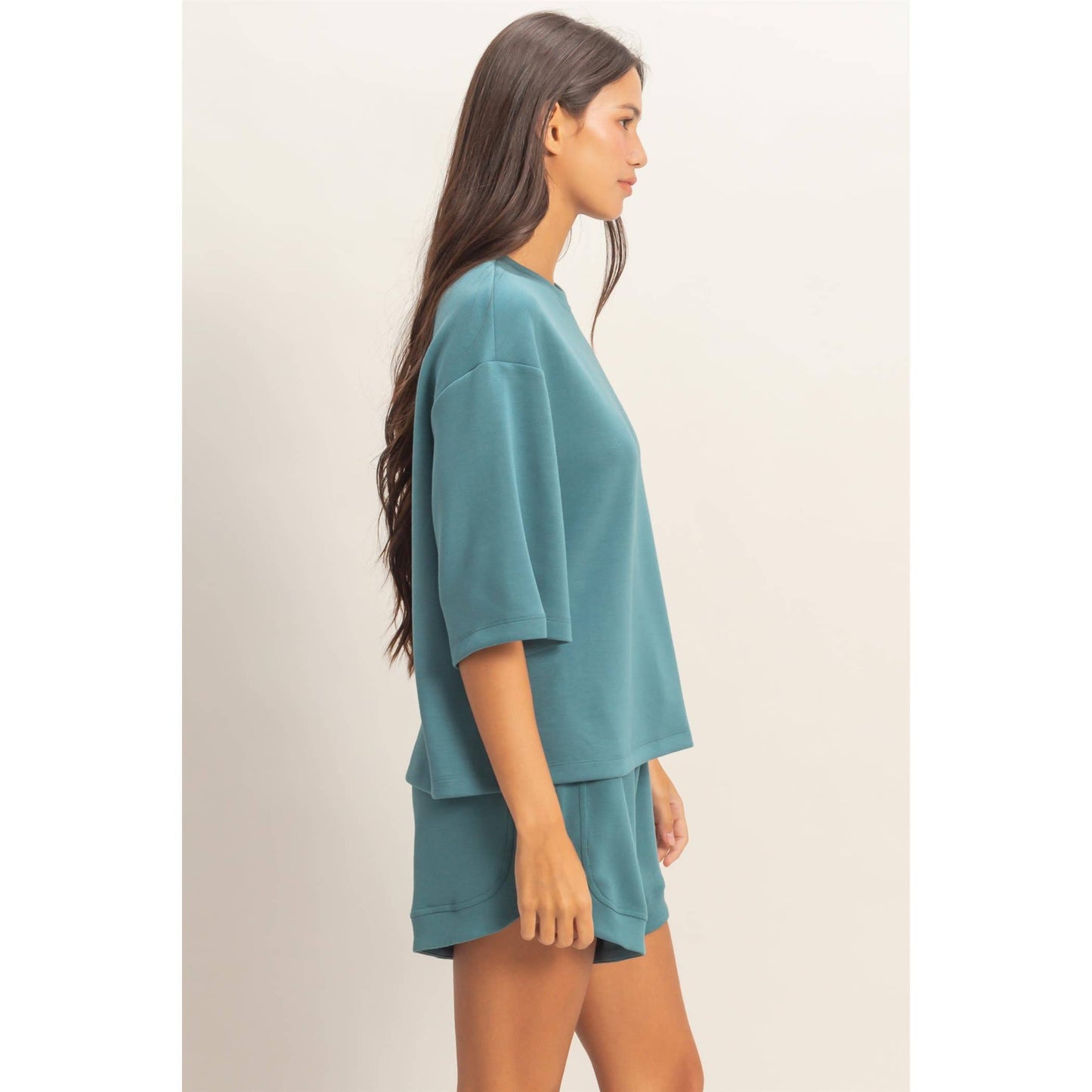 Double Zero Scuba Sleeve Boxy Set Teal