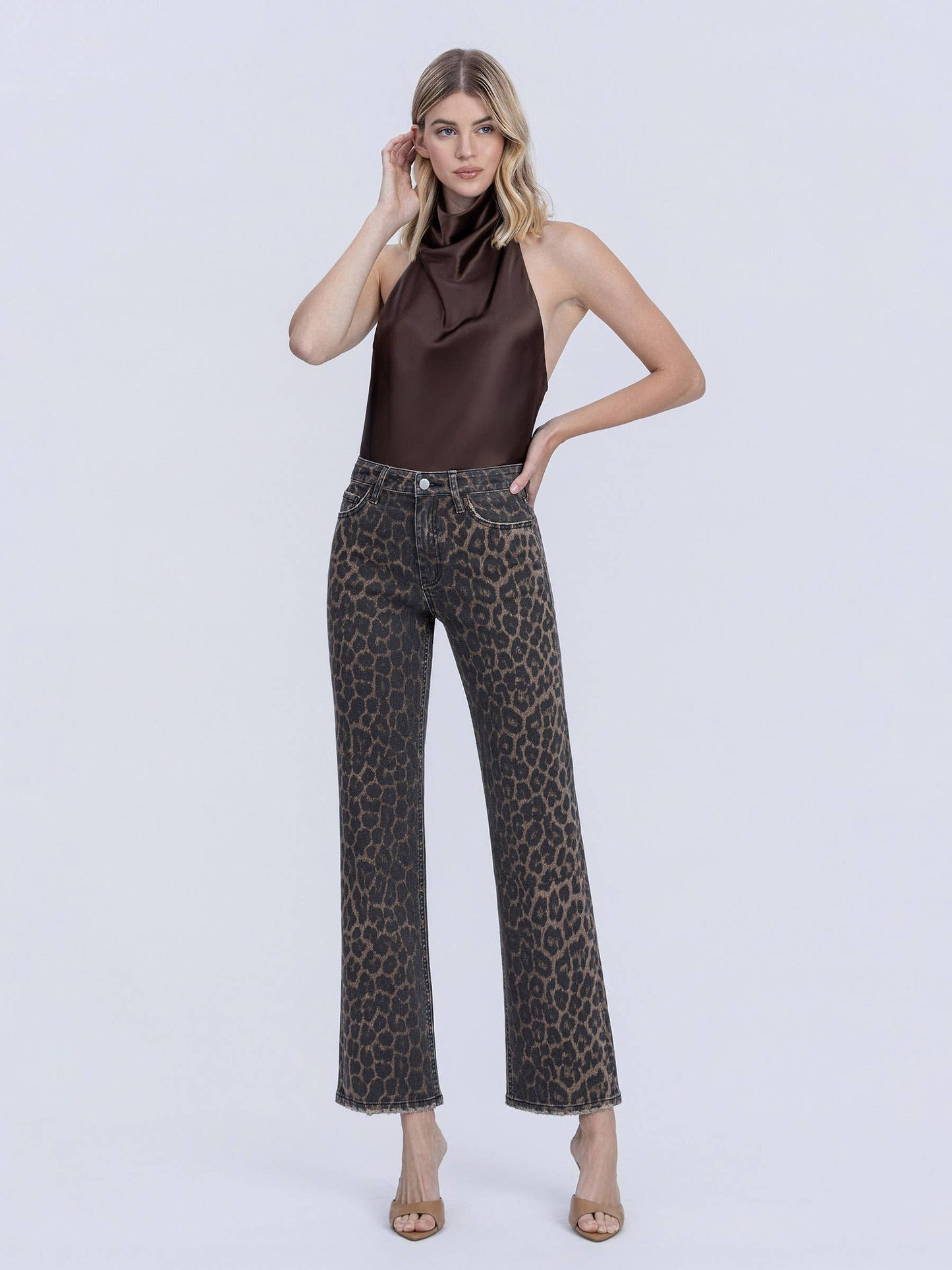 HIGH RISE LEOPARD PRINT SLIM WIDE JEANS F6381LPD