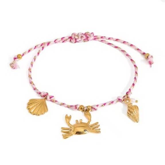 18K STAINLESS STEEL CORDED CHARM BRACELET