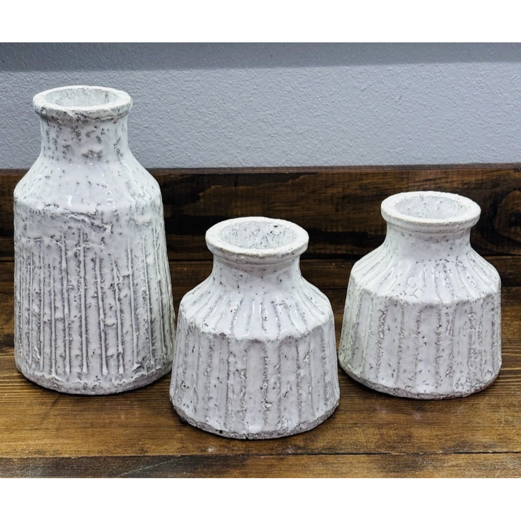 White decorative Set Of 3 Tercotta Pottery  Lot