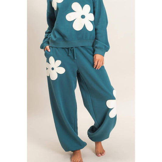Double Zero Floral Applique Drawstring Jogger Pants
