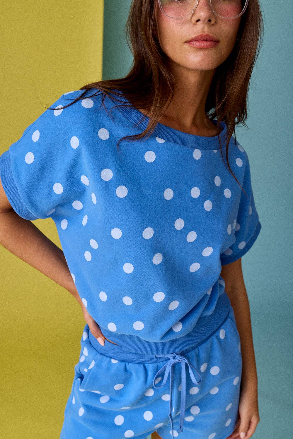 Polka Dot Print Short Sleeve Top and Short Set