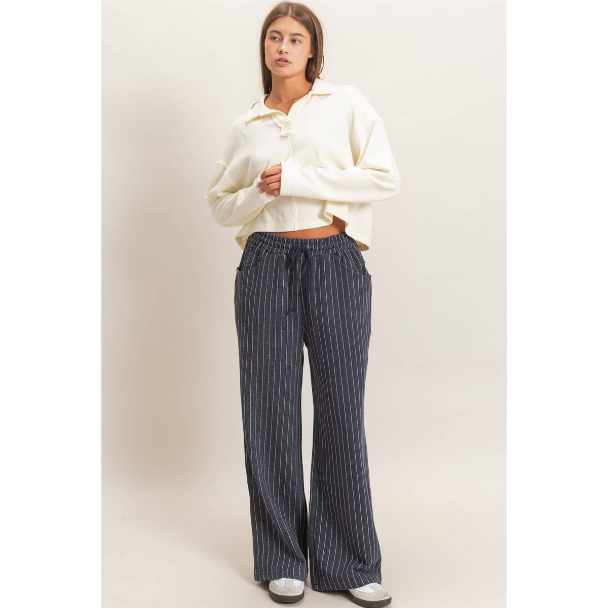 Pinstripe Elastic Waist Sweatpants