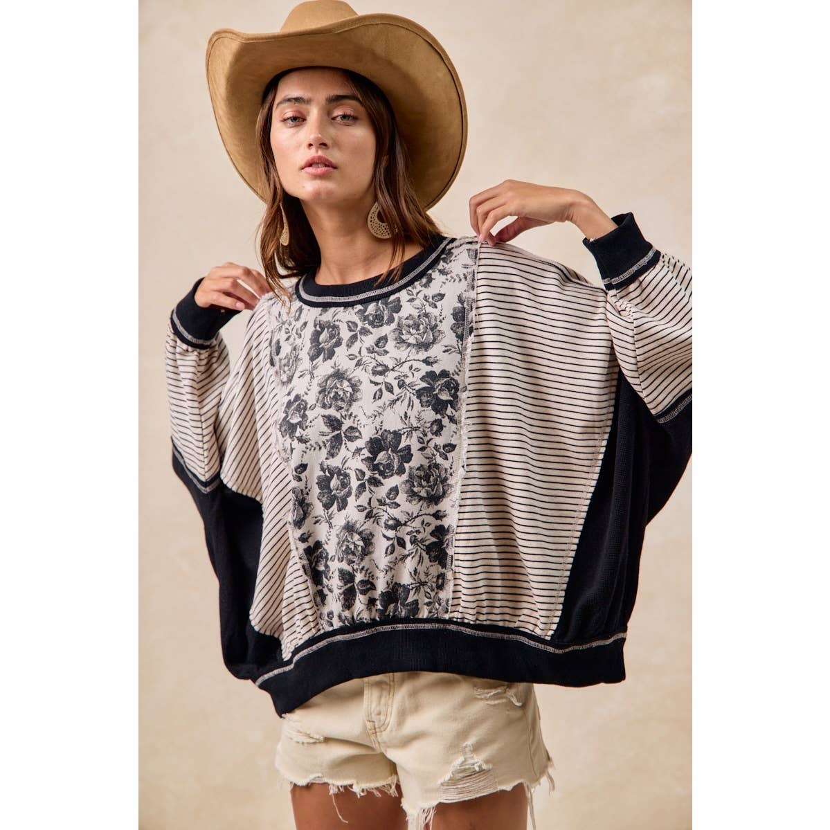 BiBi ROSE TWILL AND STRIPE MIX AND MATCH TOP
