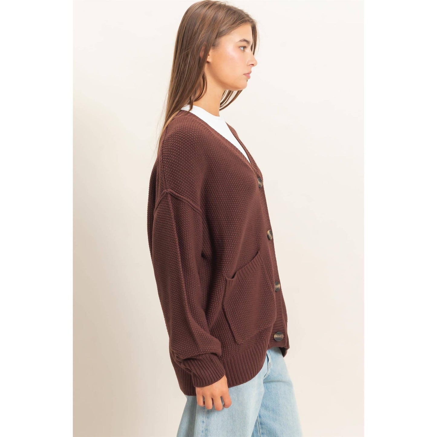 Textured Oversized Knit Buttoned Cardigan